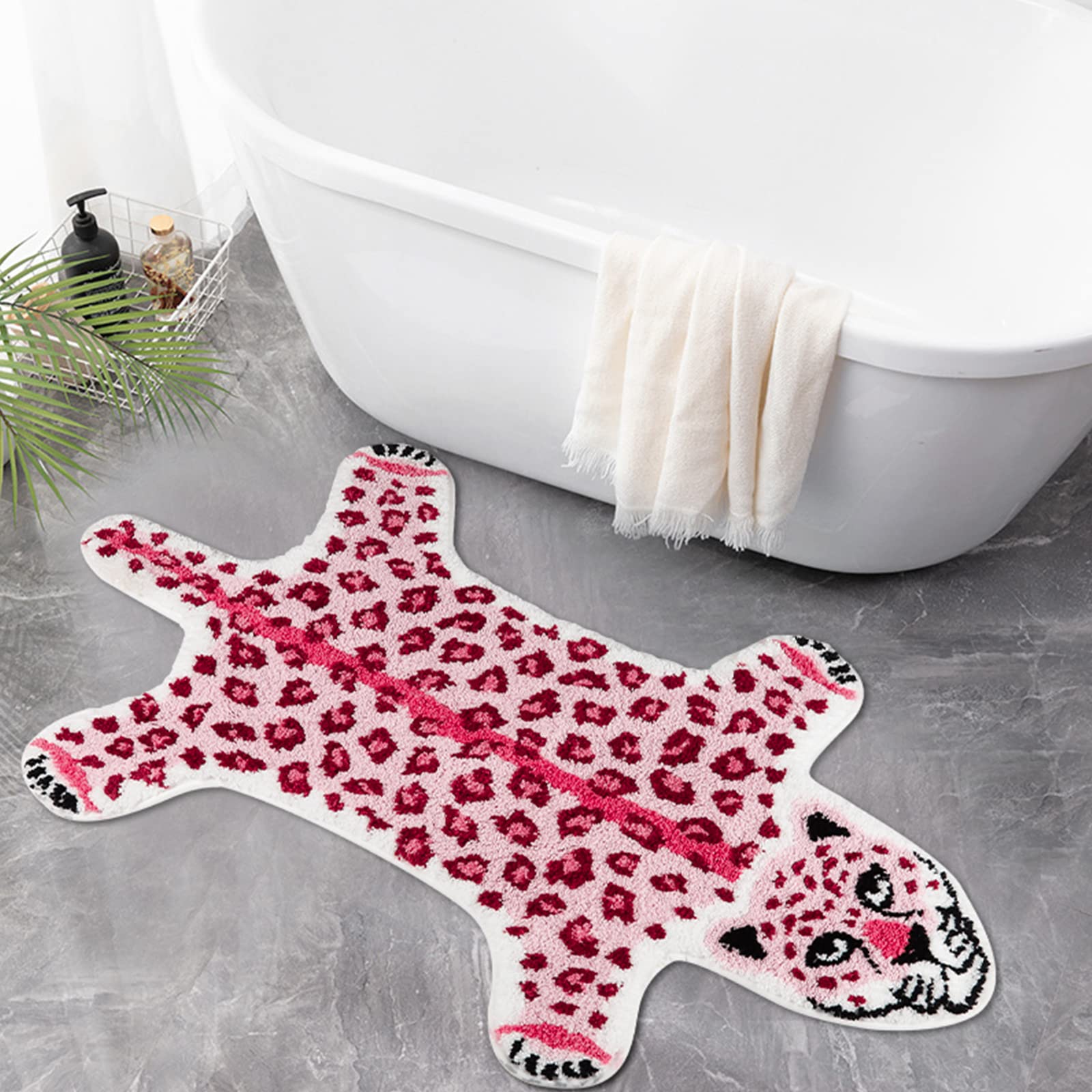 Leopard Print Rug, Pink Leopard Bath Mat For Bathroom Cartoon Cheetah Tiger Door Mat Non Slip Animals Printed Area Rug Absorbent