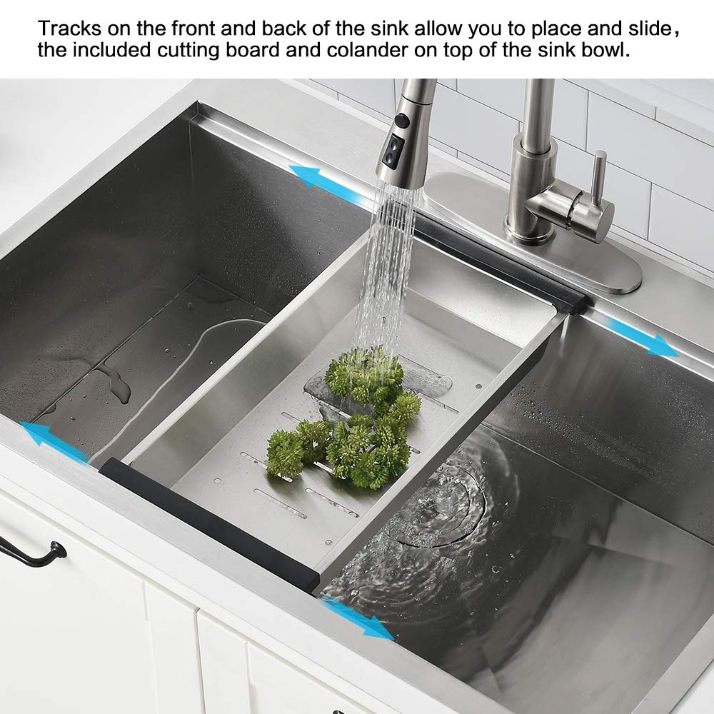 30-Inch Drop In Kitchen Sink Workstation - Vokim 30 X18 Inch Single Bowl Kitchen Sink 16 Gauge Stainless Steel 10'' Deep Handmad