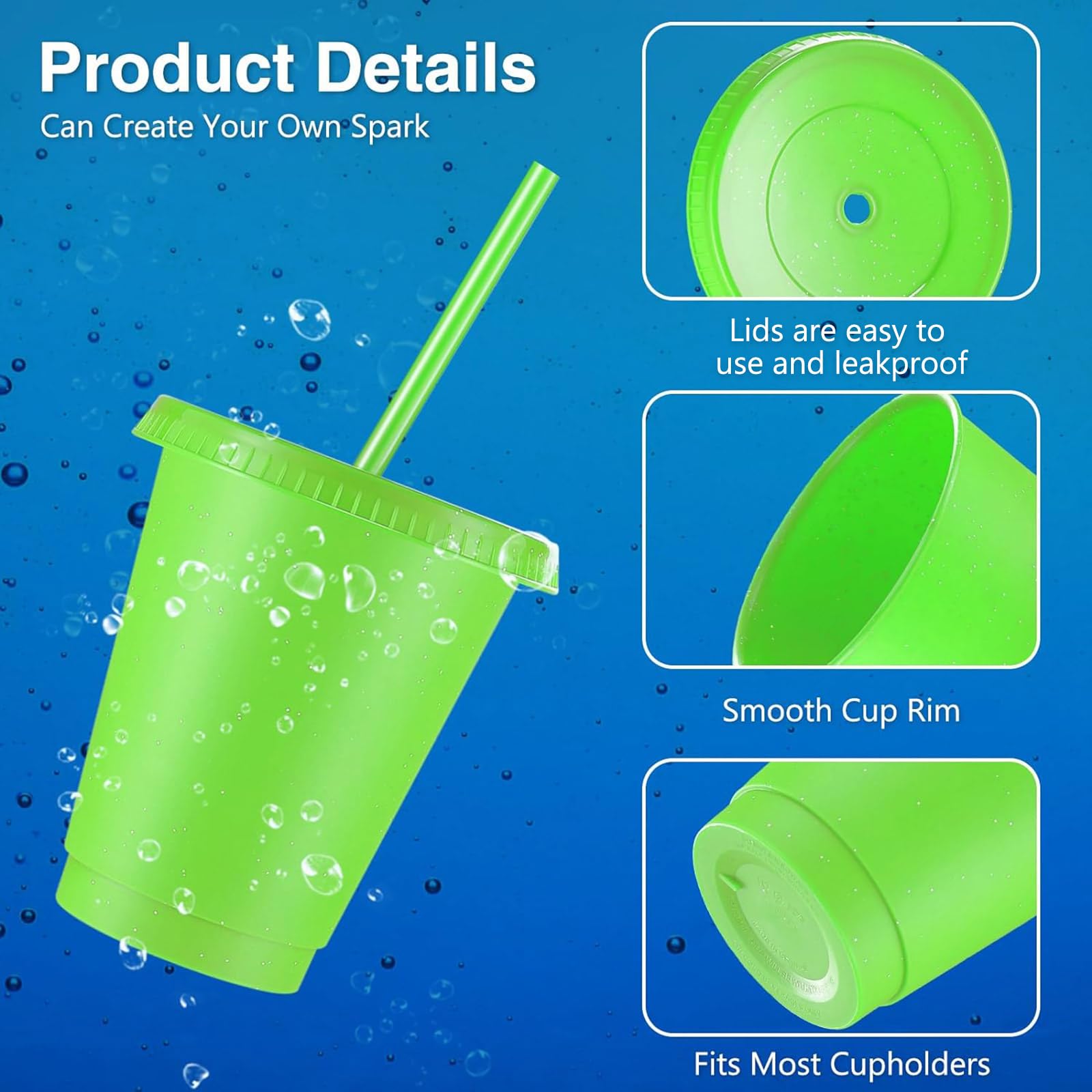Rtteri 15 Pcs Valentine'S Day Reusable Kids Cups With Straws And Lids 16 Oz Glitter Kids Tumblers Plastic Party Favor Cups With