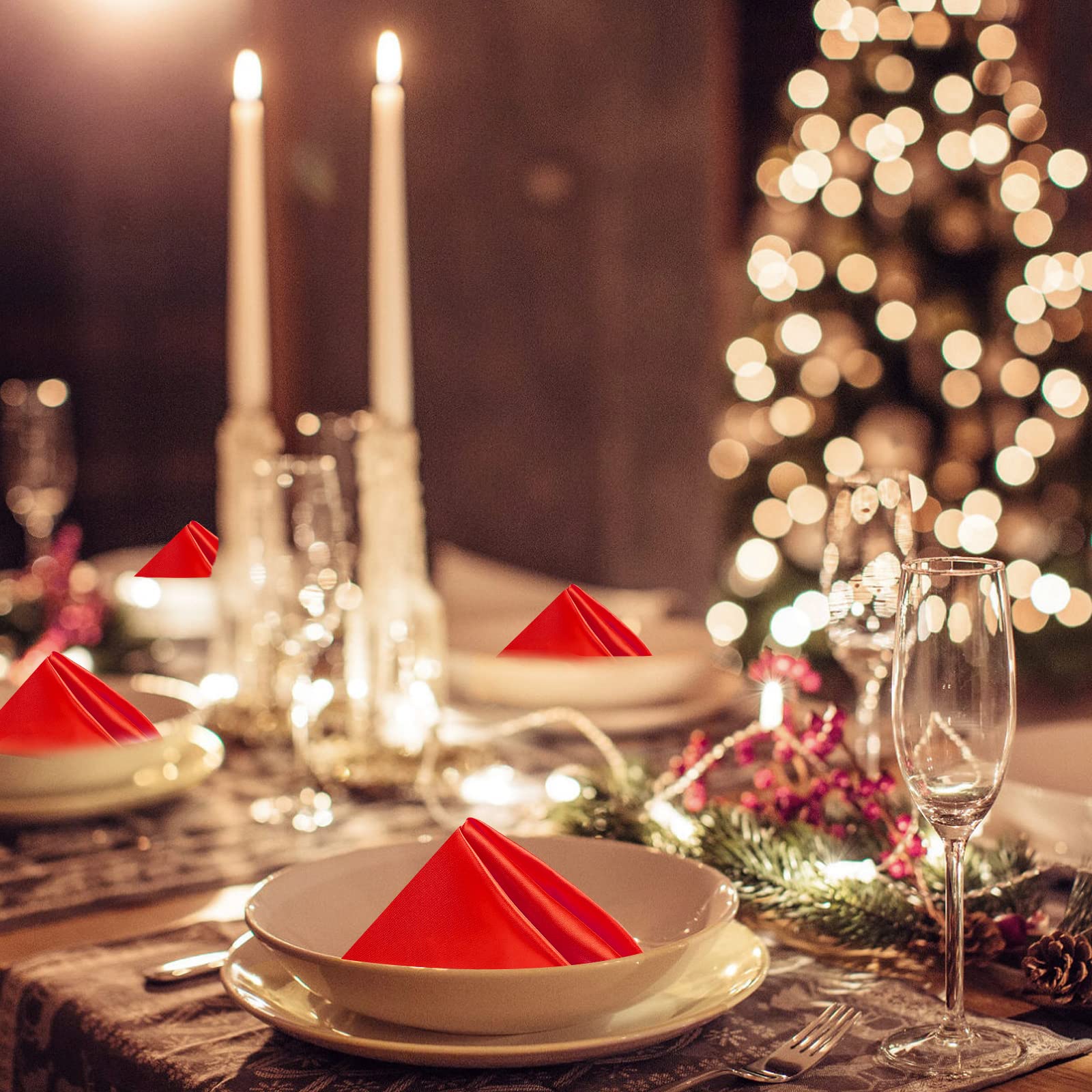 Red Cloth Napkin Set Of 12,Satin Dinner Napkins Cloth Washable,Reusable Napkin For Everyday Use Dining Table,Restaurant,Wedding,
