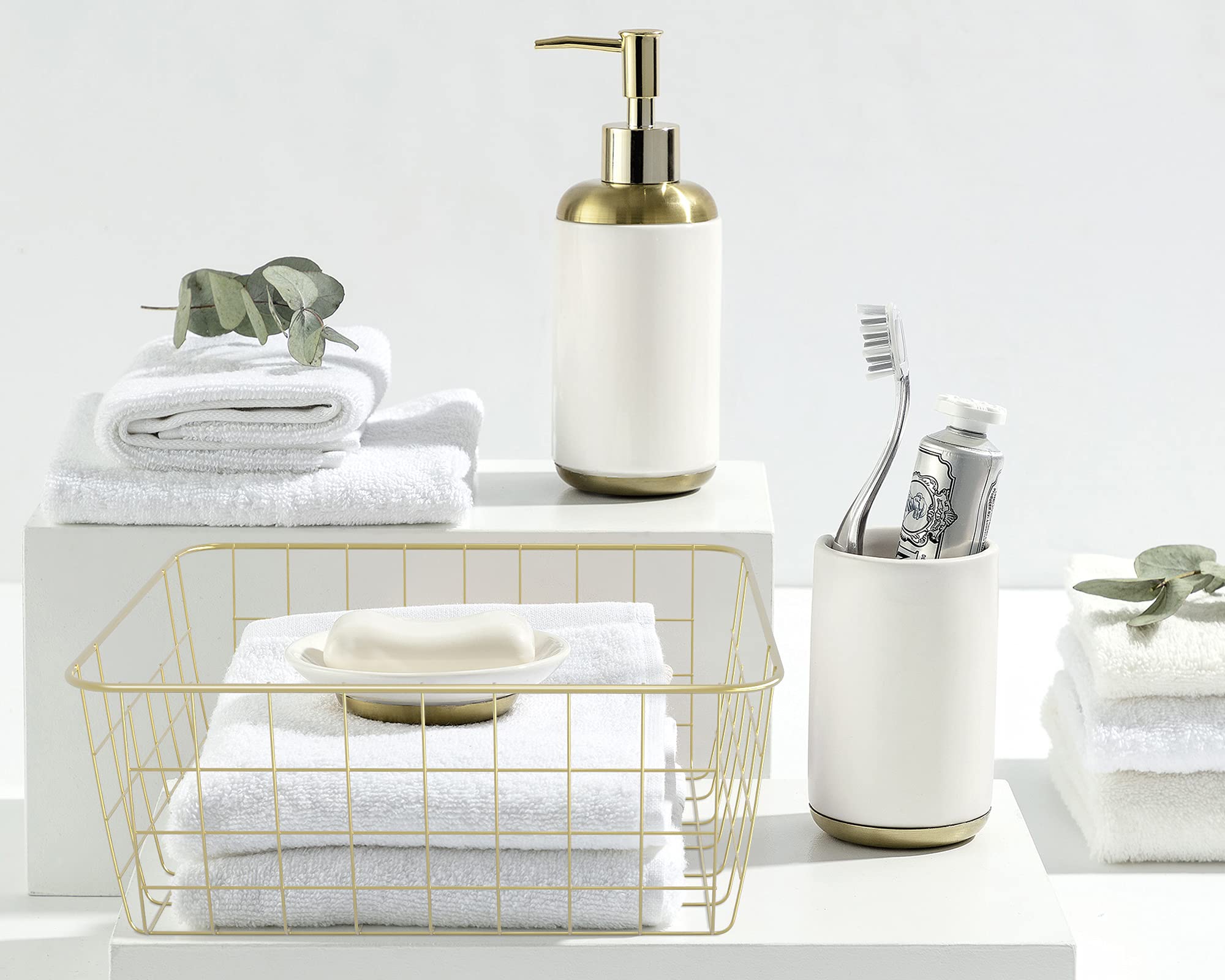 Gold Wire Baskets For Organizing, Metal Storage Baskets With Handles, Sturdiness Small Wire Storage Basket Organizer Bins For Pa