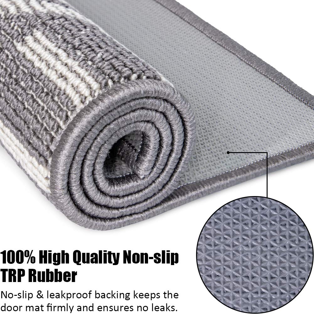 Indoor Doormat 24''x 36''  Absorbent Front Back Door Mat Floor Mats  Rubber Backing Non Slip Door Mats Inside Mud Dirt Trapper Entrance Door Rug Carpet  Machine Washable Low Profile-Grey Time Cloister
