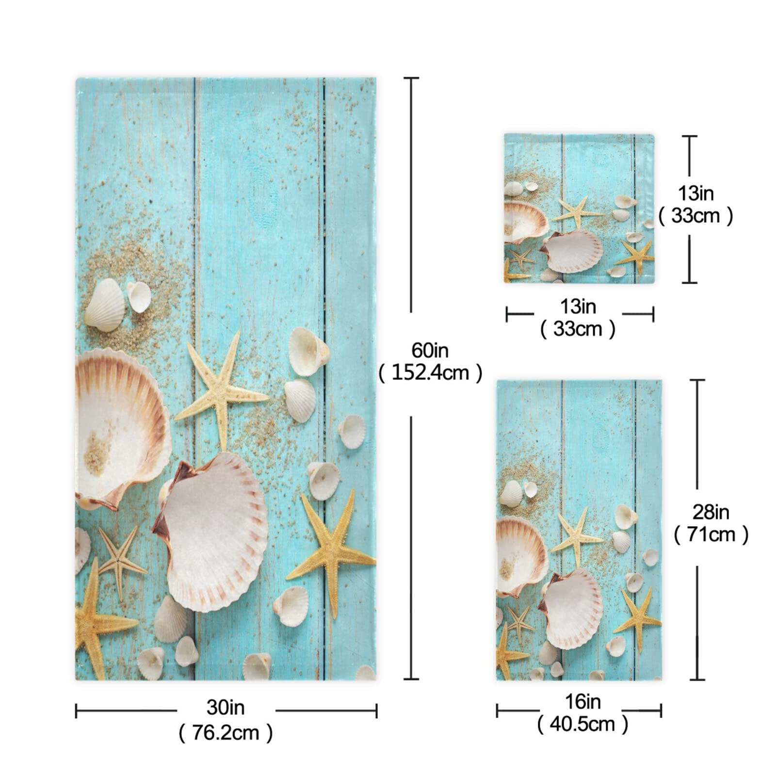 Shells Starfish On Sea Shore Bath Towel Set 3 Ultra Soft Fast Dry Summer Sea Face Towel Absorbent Bathroom Towel Set Shower Hand