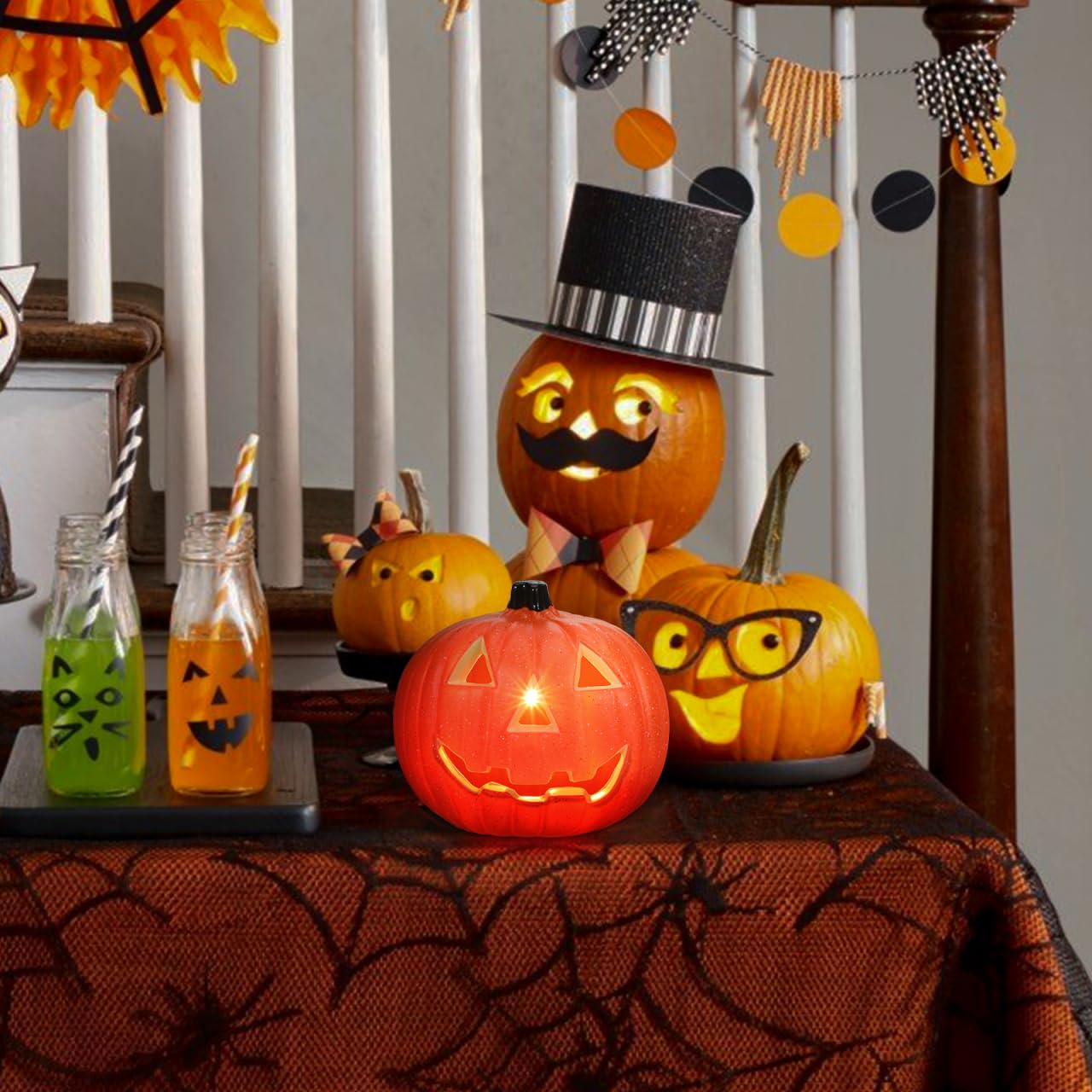 Toddmomy 1pcs Jack O Lantern Pumpkins: Halloween Light Up Jack O Lantern Pumpkin Decorations for Tabletop Decorations Props,8inc
