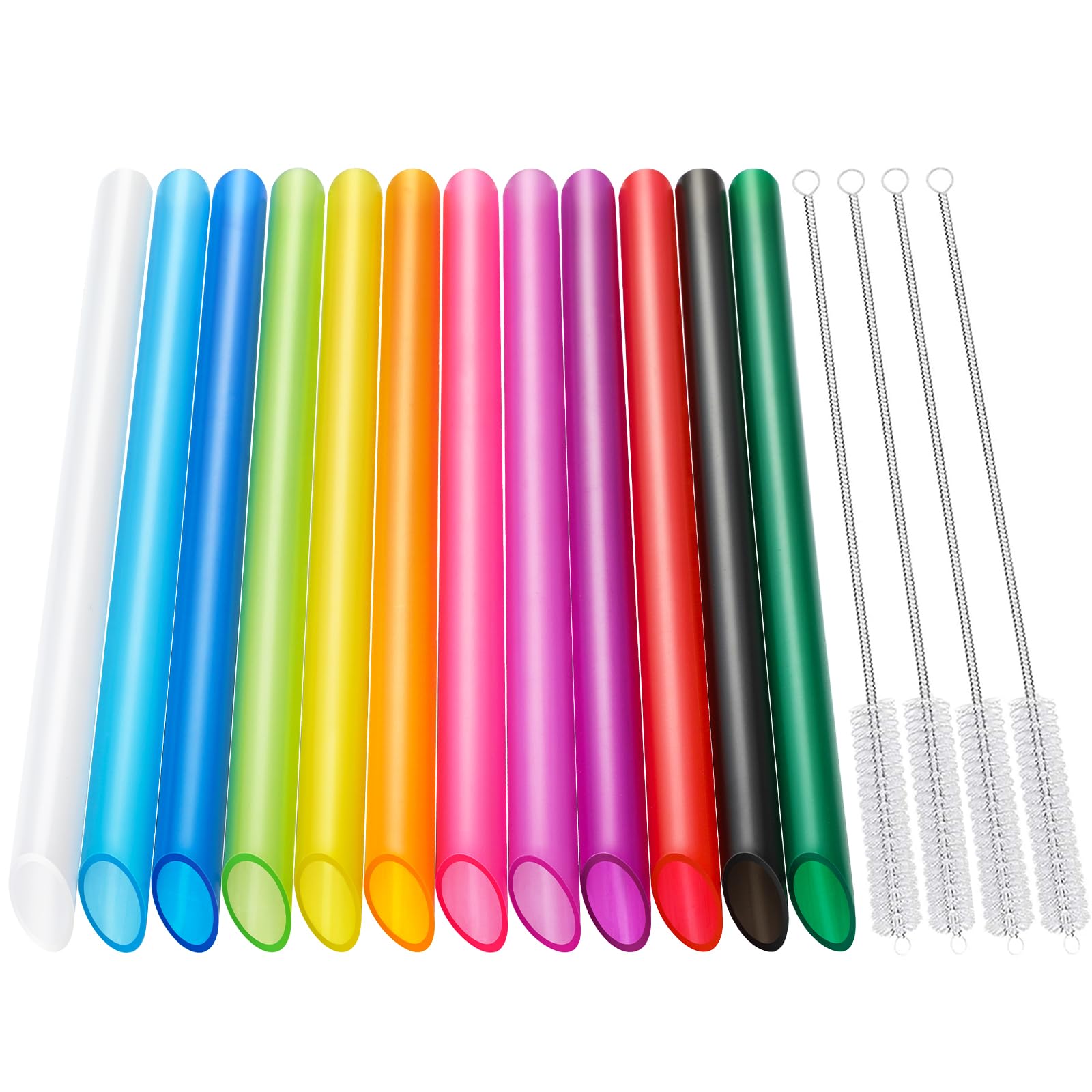 Angled Tips, 12 Pcs Wide Reusable Bubble Tea Straws With 4 Brushes - Multi Colors Jumbo Smoothie Straws, Bpa Free Plastic Straws