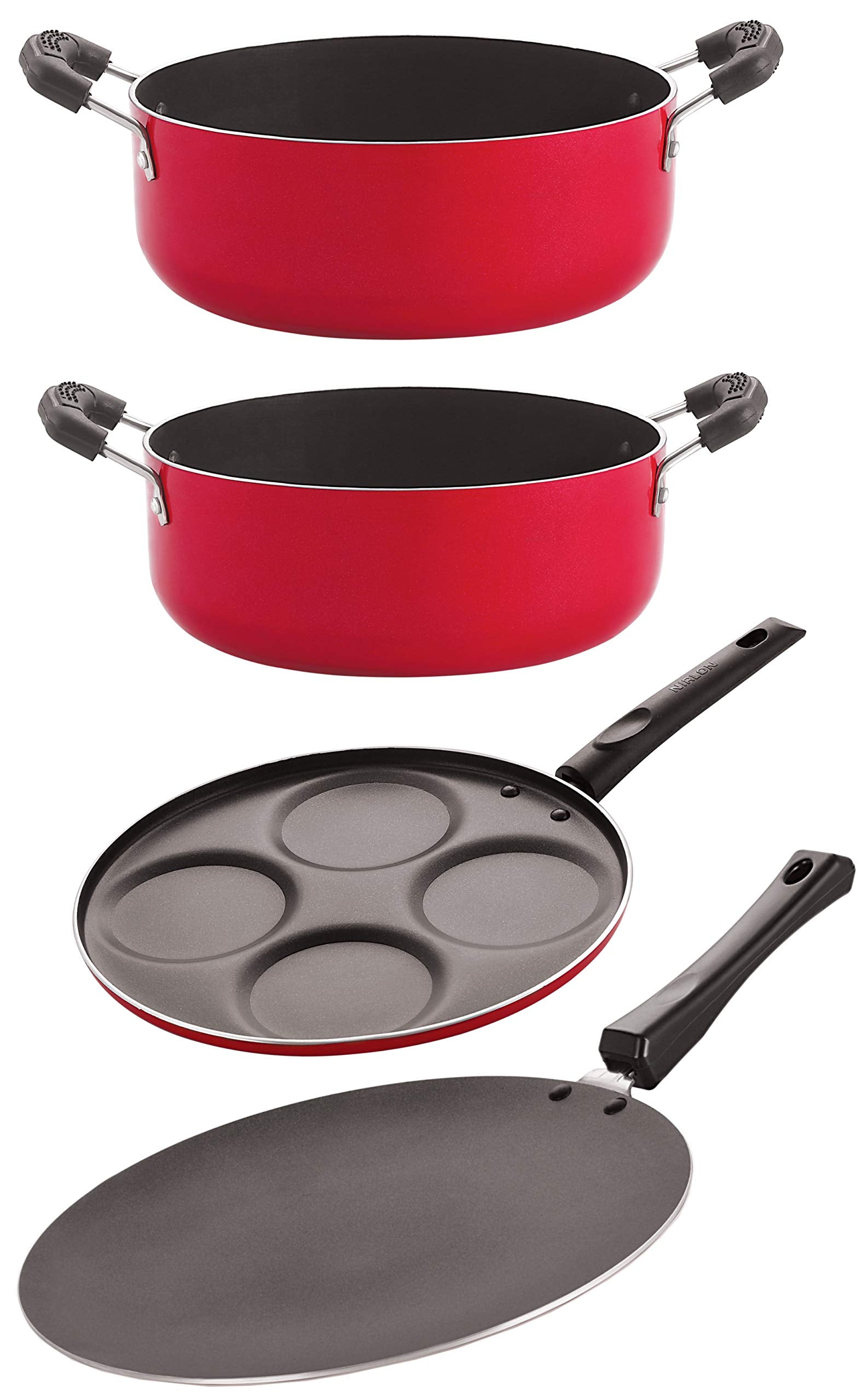 Nonstick Cookware Pots & Pan Gift 4 Pieces Set With Bakelite Handle (Concave Tawa 27.5Cm + Uttapam 4 Cavity + Casserole 4.2 Ltr 