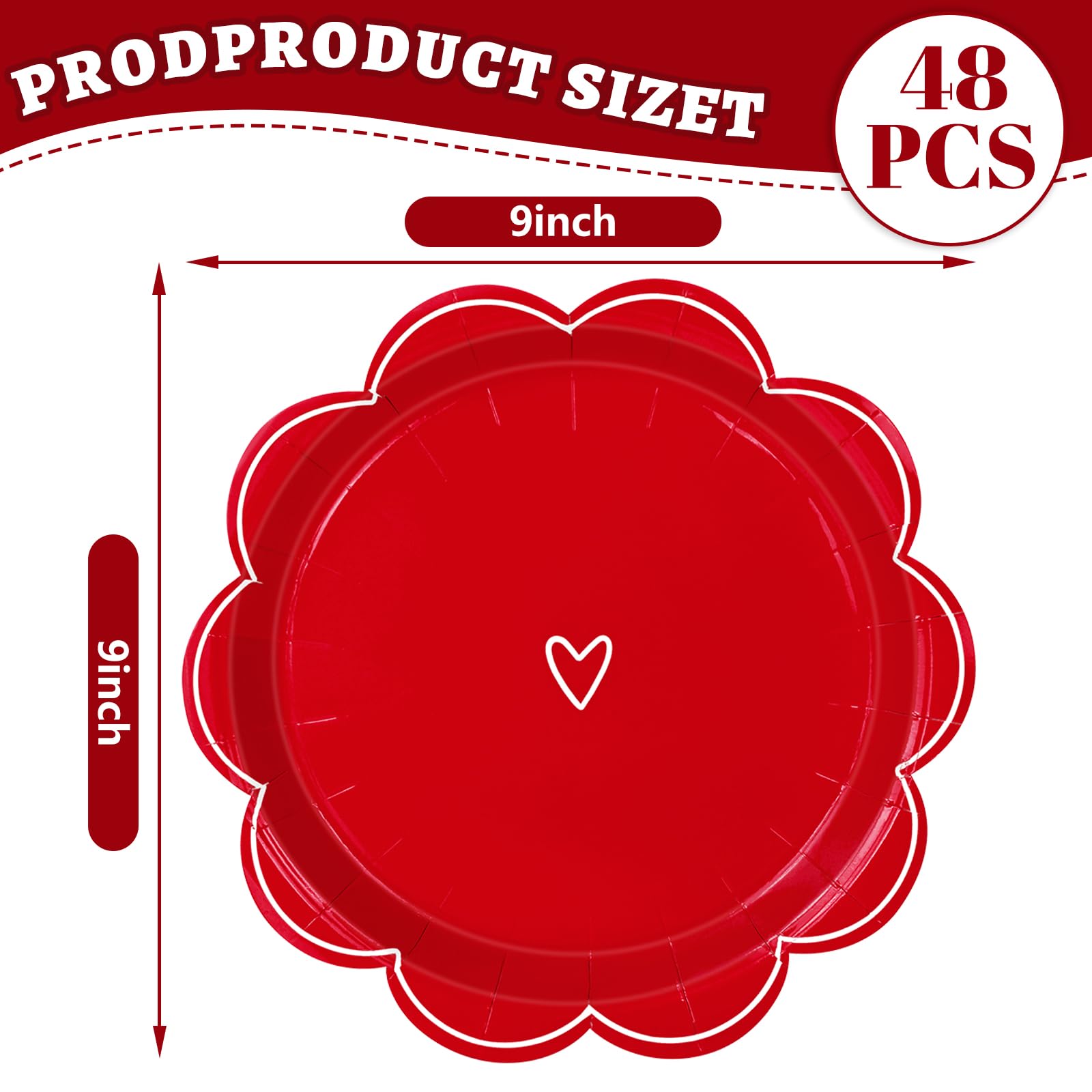 Jarthenaamcs Valentine'S Day Paper Plate Scalloped Heart Disposable Plate Red Pink White 9 Inch Tableware Dinner Plate For Home