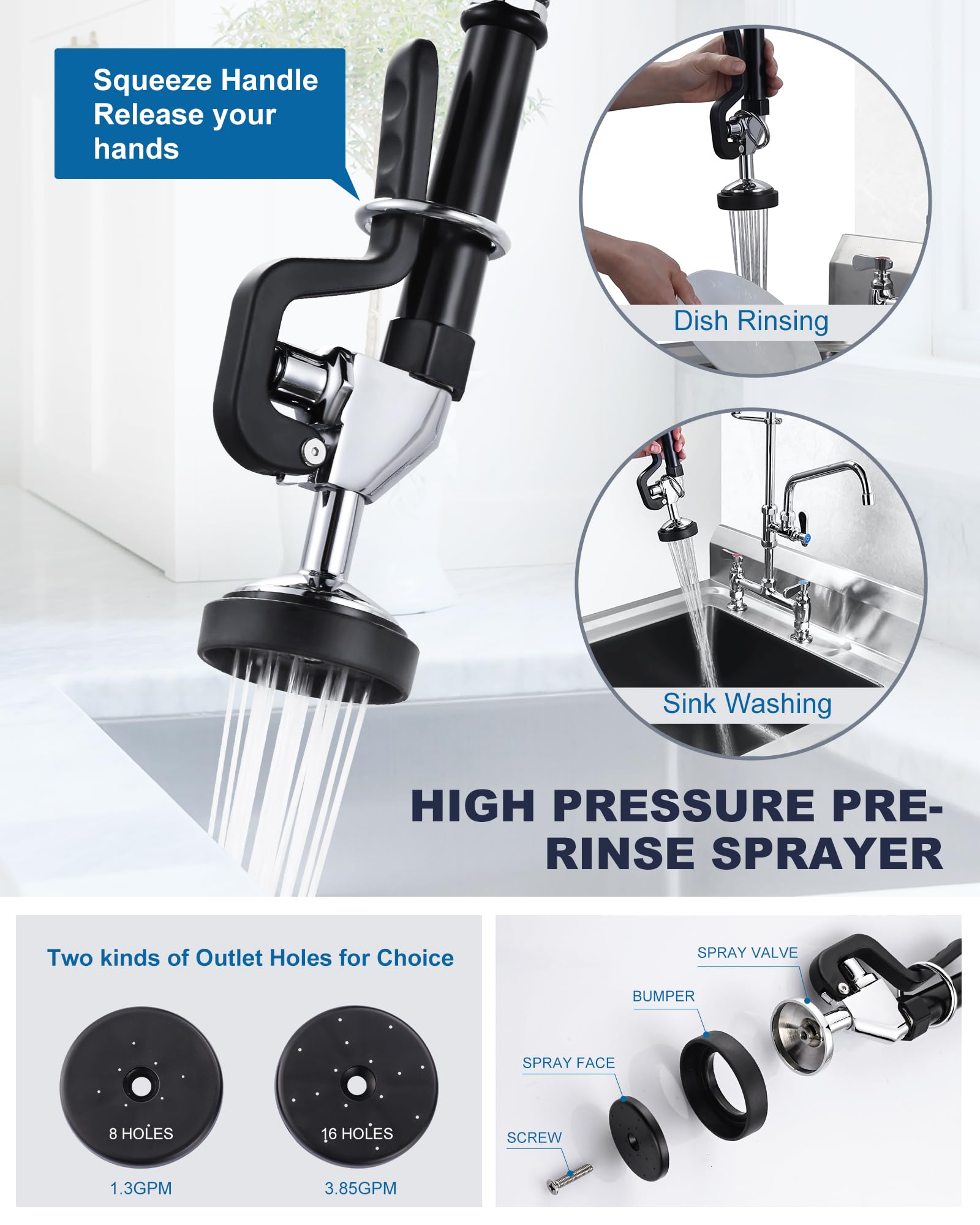 Deck Mount Commercial Kitchen Faucet: Iviga 36'' Height Commercial Sink Faucet With Pre-Rinse Sprayer - Commercial Faucet 8 Cent