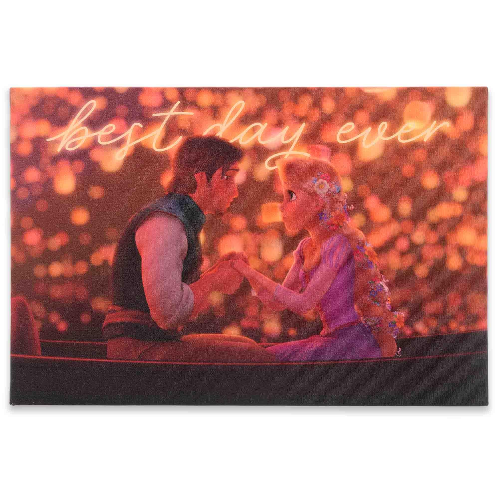 Open Road Brands Disney Tangled Best Day Ever Gallery Wrapped Canvas Wall Art - Romantic Lantern Scene Rapunzel Wall Decor for H