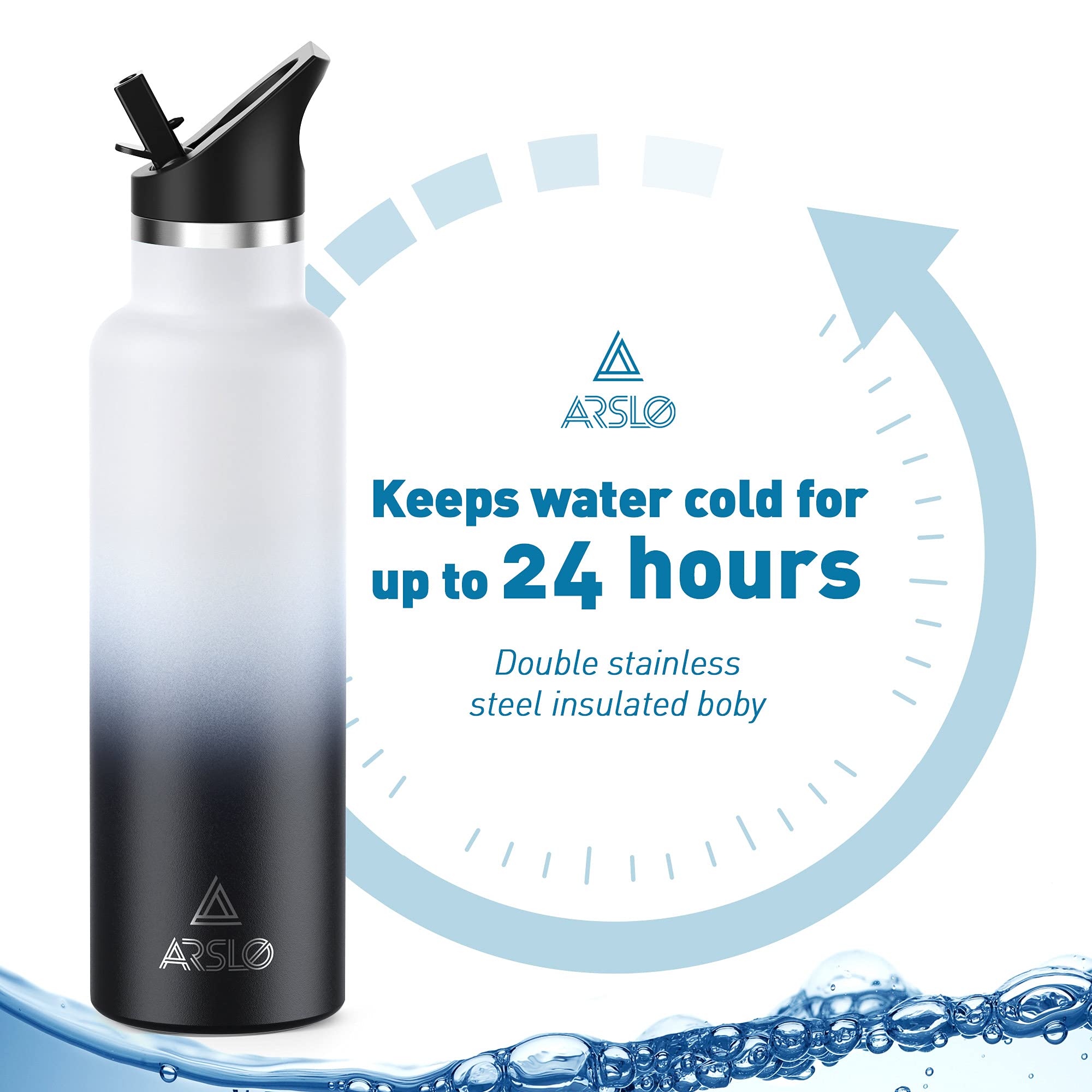 Arslo Stainless Steel Double Wall Water Bottles 25Oz, Vacuum Insulated Bottle With Straw Lid, Insulated Water Bottle Keeps Water