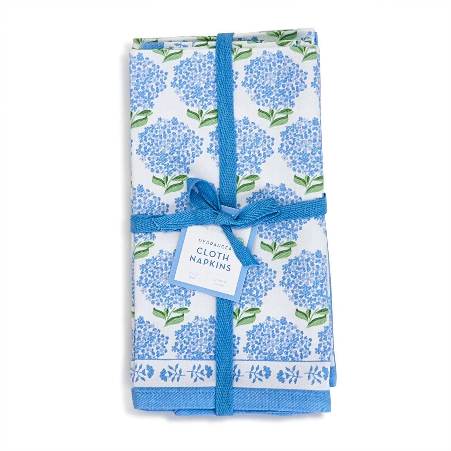 Two's Company Hydrangea Set of 4 Cotton Napkins - Blue and White, Model 54233