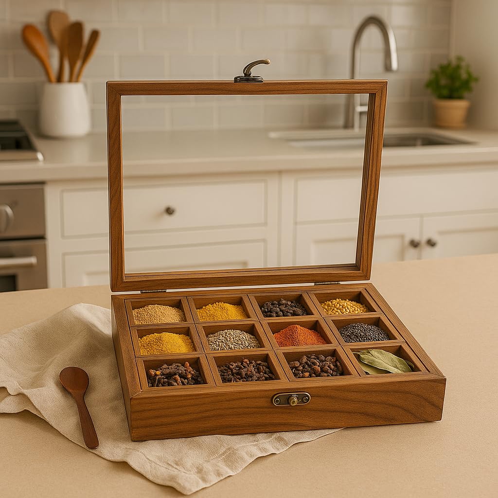 Vemlons Masala Dani, Masala Spice Box Twelve Blends Spice Box With 12 Containers Namak Dani Dabba Multipurpose Decorative Boxes