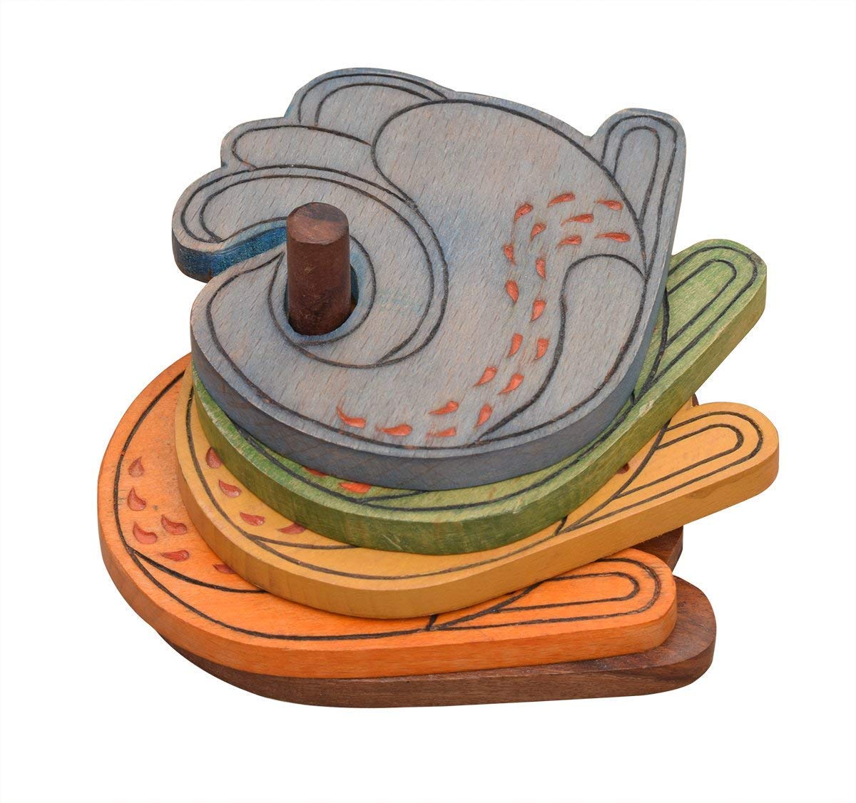 Store Indya Designed Wooden Coasters Set 4-Pack Set (Peacock Colorful)