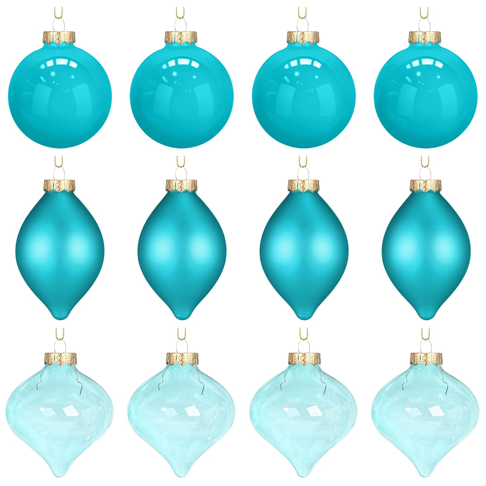 Zomiboo 12 Pcs Turquoise Green Glass Christmas Ball Ornaments Set 3.15 Hanging Shatterproof Glass Bulbs for Christmas Tree Baubl