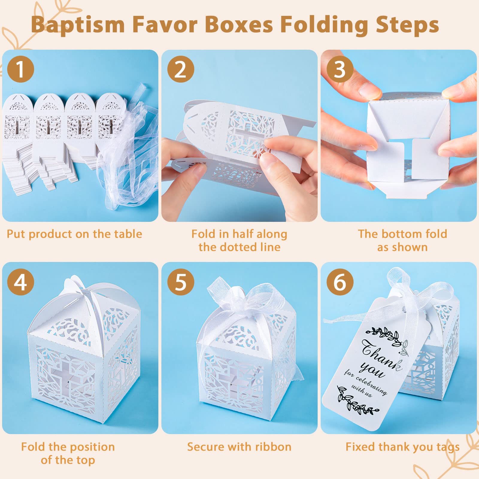 Bonuci 120 Pieces Baptism Party Favors Angel Keychain Pendant First Communion Party Boxes White Organza Bags With Drawstring Tha