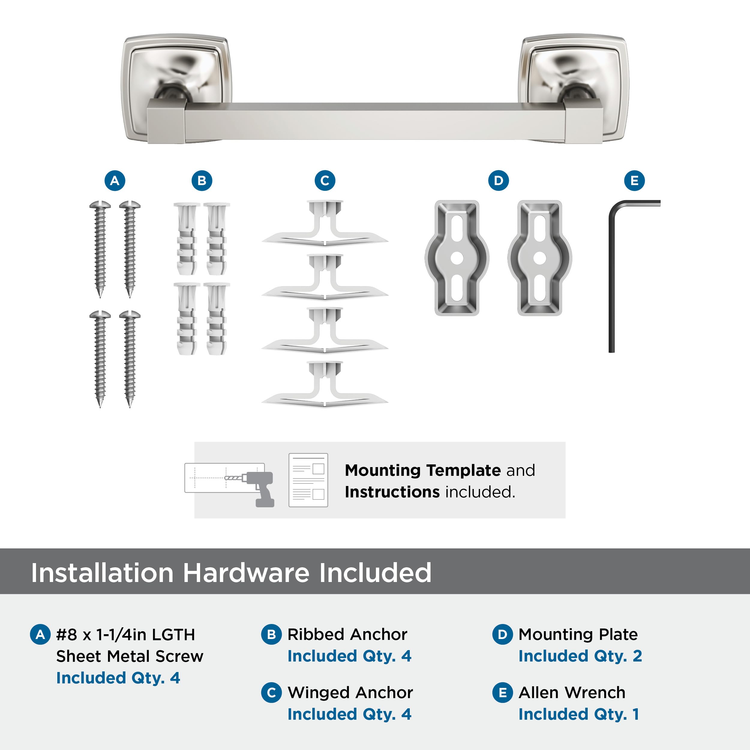Amerock Stature Polished Nickel 8 Inch (203Mm) Towel Bar, Bh36095Pn
