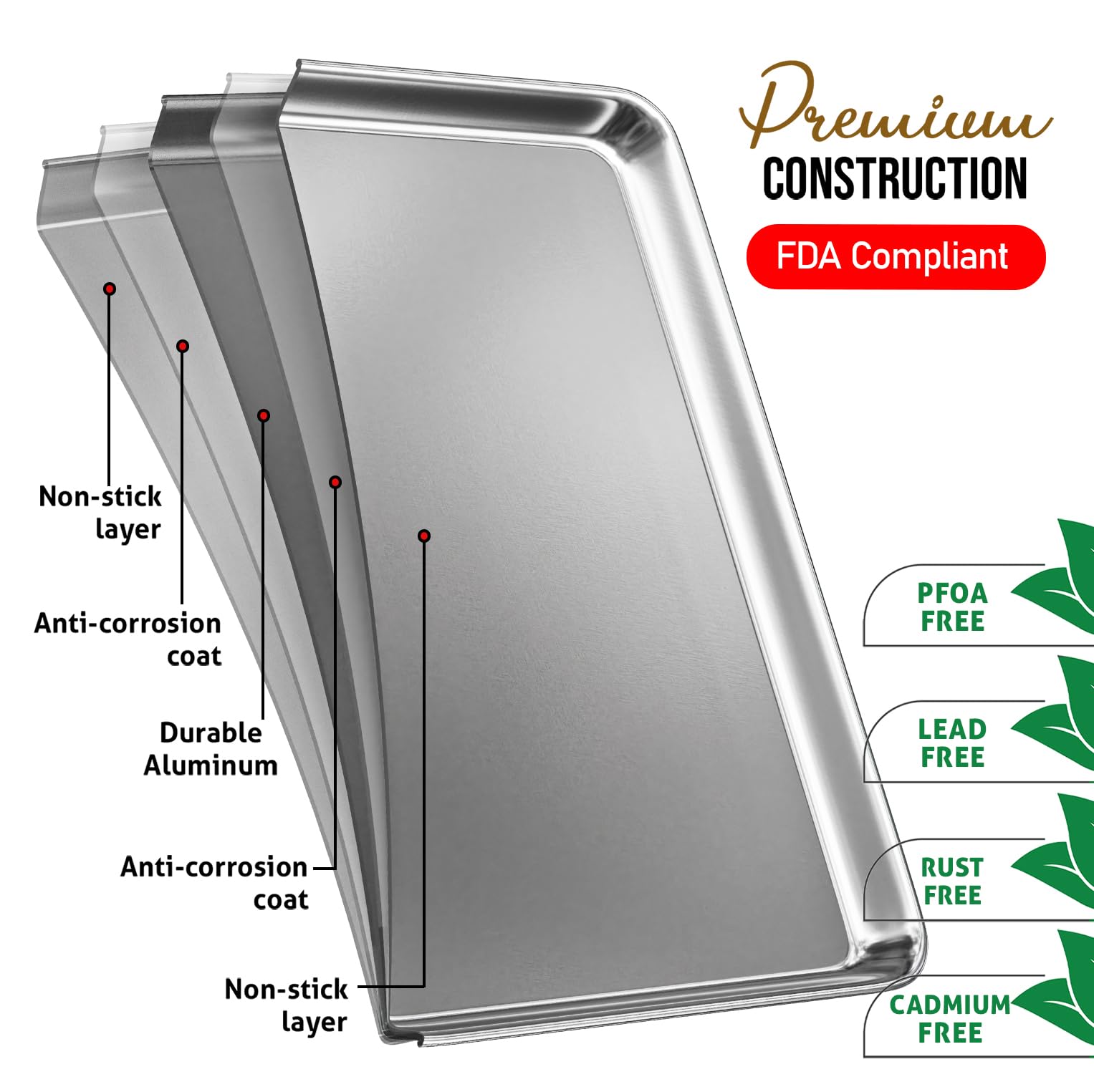 Aluminum Baking Sheet Set, 2 Pack Cookie Sheet Set, 18    X 13    Steel Baking Pan Set, Commercial Cookie Sheets For Baking Nons