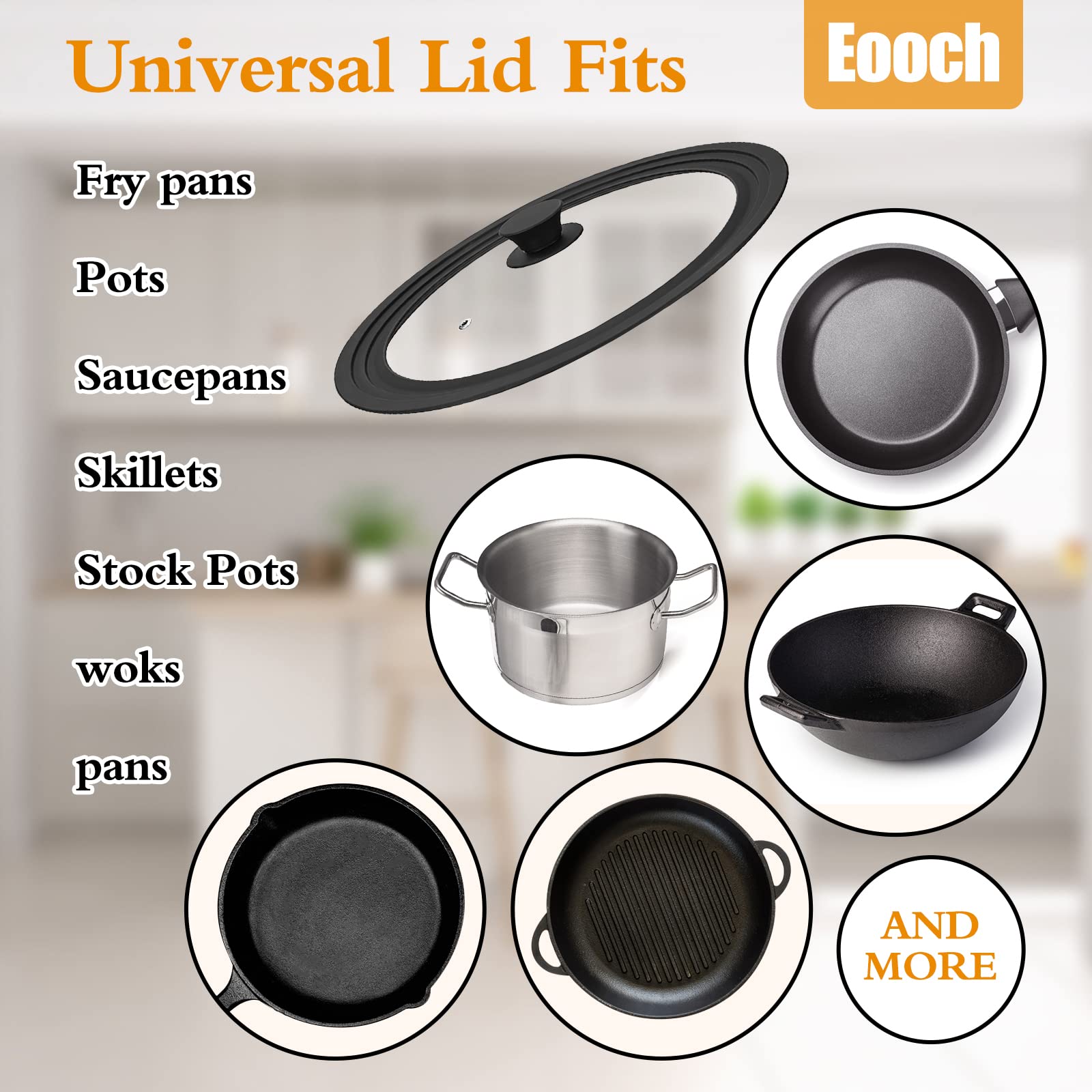 Universal Lid For Pots, Pans And Skillets Vented Tempered Glass With Heat Resistant Silicone Rim, Fits 8 Inch, 8.5 Inch, 9.5 Inc