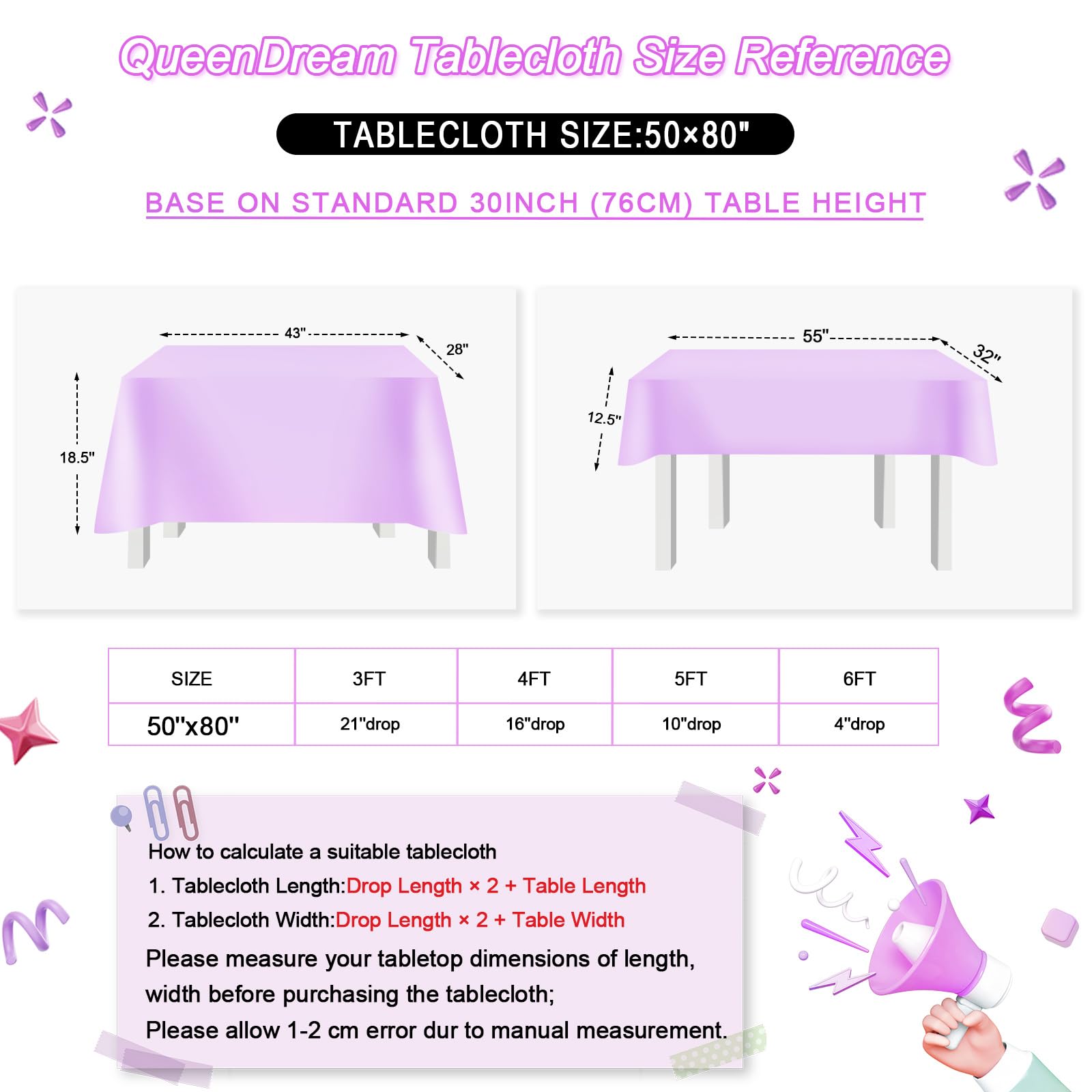 Queendream Sparkly Sequin Tablecloth - Light Purple Table Cloth 50X80 Inches Rectangle Table Overlay Fabric For Birthday Parties
