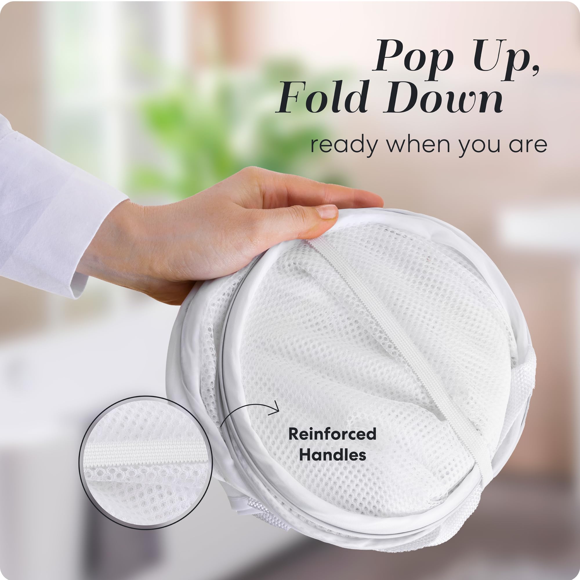 Mesh Popup Laundry Hamper - Two Compartments  Collapsible for Storage and Easy to Open. Folding Pop-Up Clothes Hampers are Great for The Kids Room  College Dorm or Travel. (White)