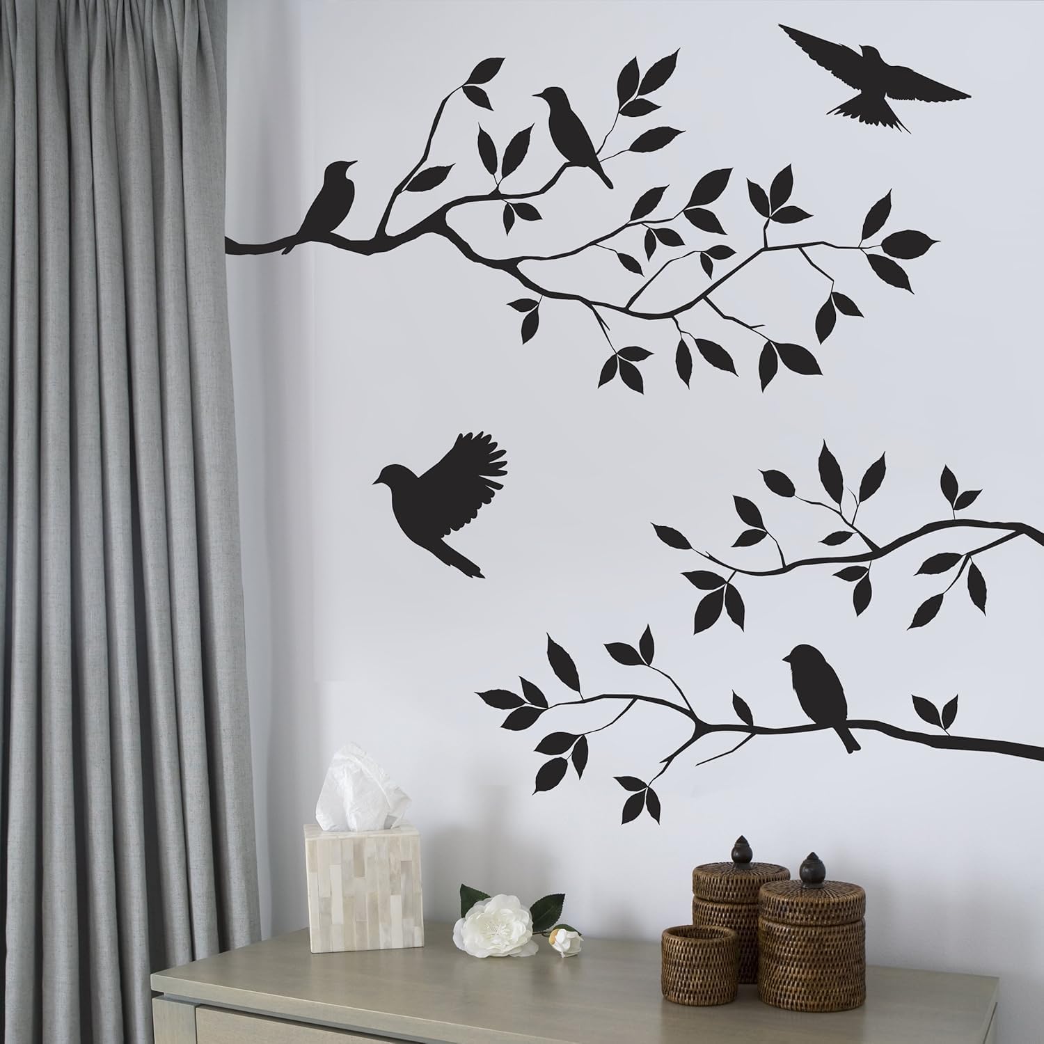 Burnish Birds & Blossoms Vinyl Wall Decal, 16 X 24-Inches