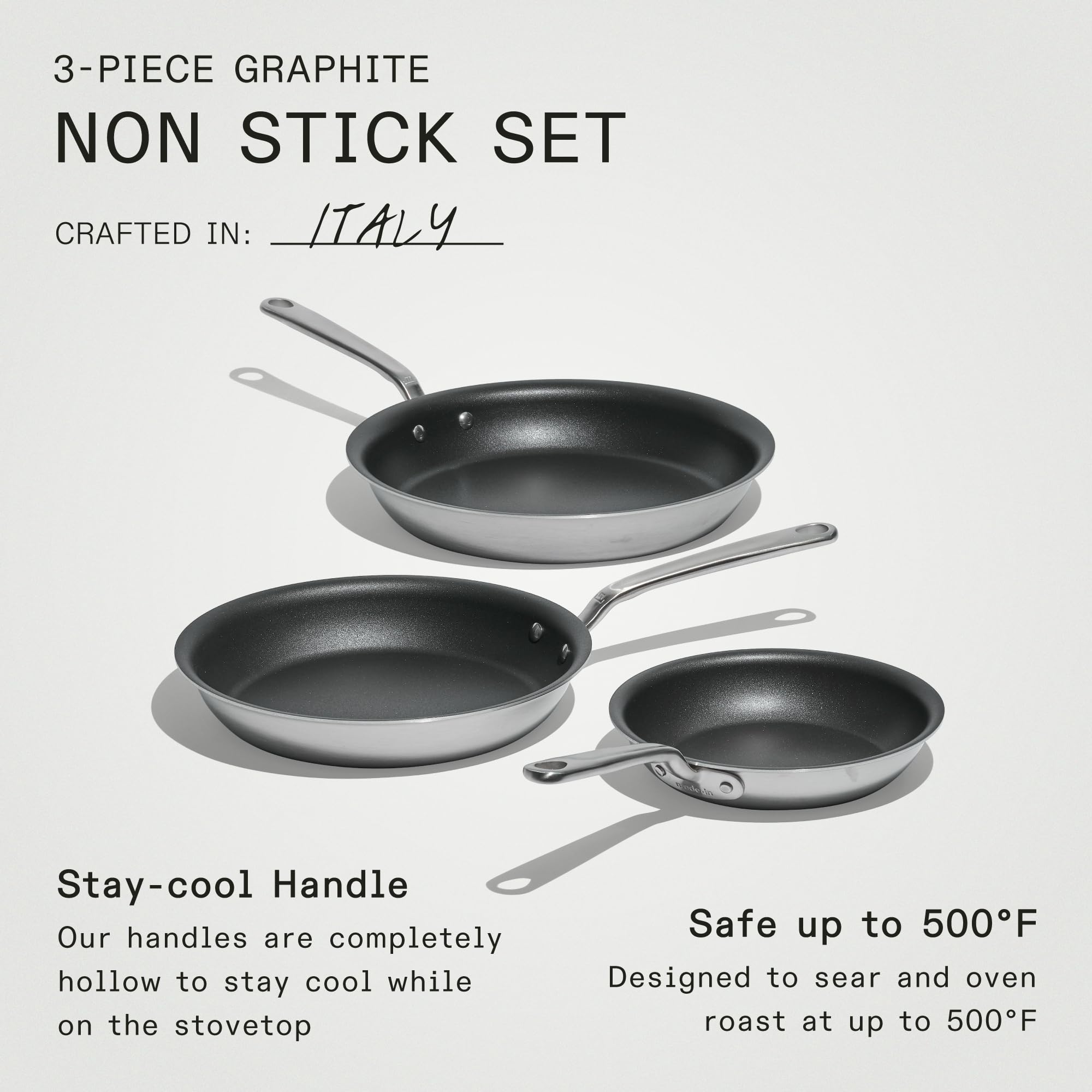 Made In Cookware - ProCoat Non Stick 3 Piece Frying Pan Set (Includes 8'',10'',12'') - 5 Ply Stainless Clad - Professional Cookw