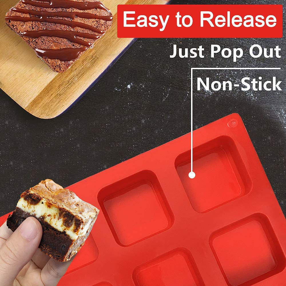 Walfos Silicone Brownie Pan 9-Cavity Non-Stick Square Baking Pan, Perfect For Brownies, Cornbread, Muffin And Cakes, Bpa Free An