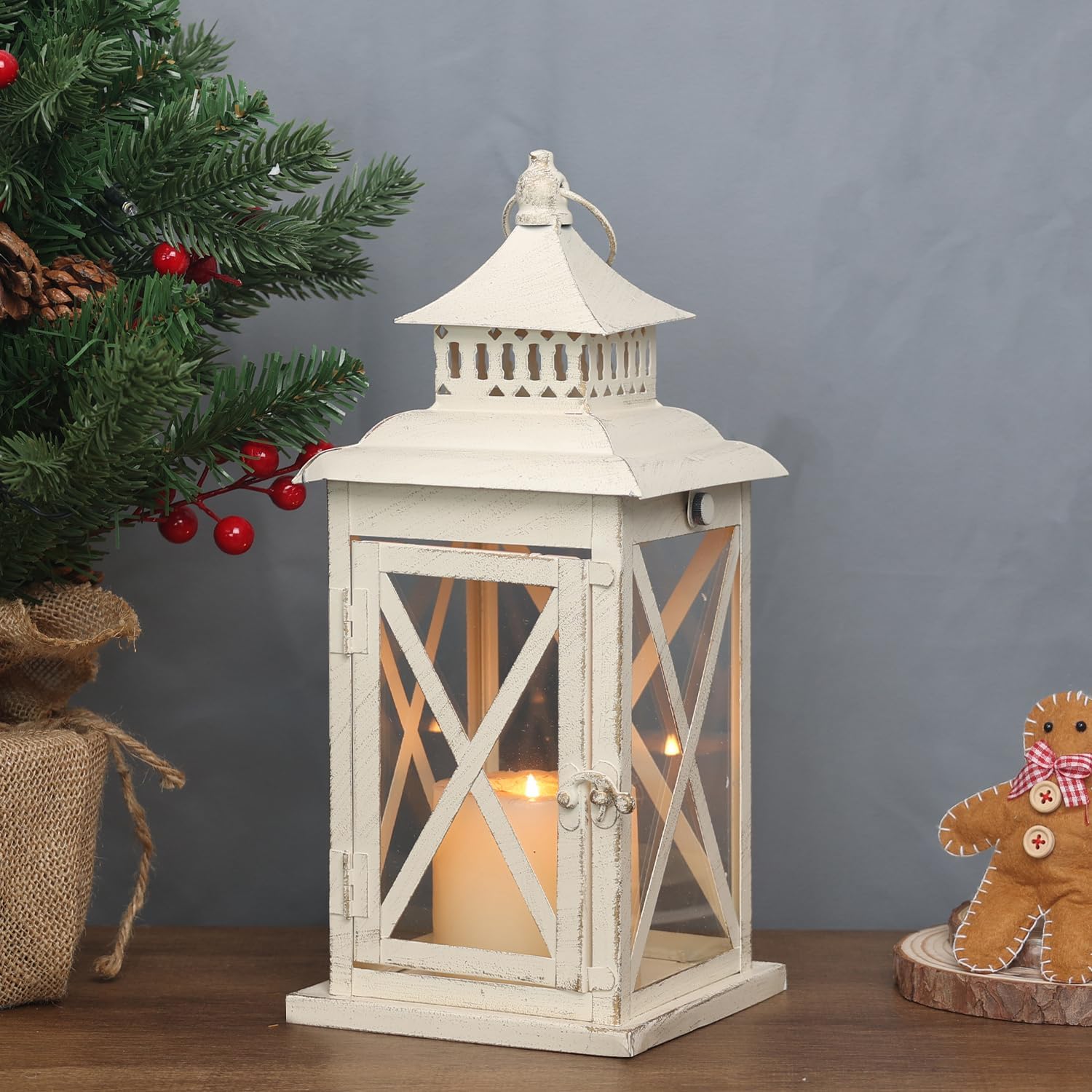 DECORKEY Lantern Decorative Indoor & Outdoor,Large Square Hanging Spring Home Decor, Vintage Metal Decorative Candle Lanterns fo