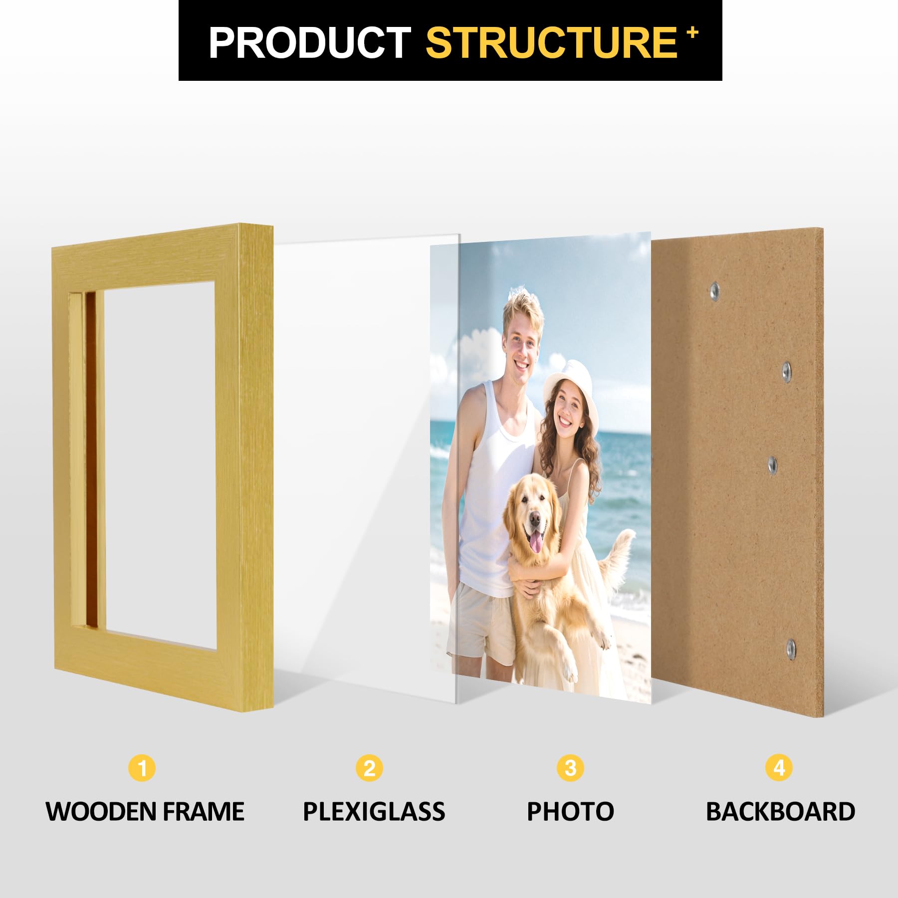 TOFOREVO Picture Frames 4x6 Set of 2 Distressed Gold Wood Grain Photo Frame for Gallery Wall Mounting or Tabletop Display