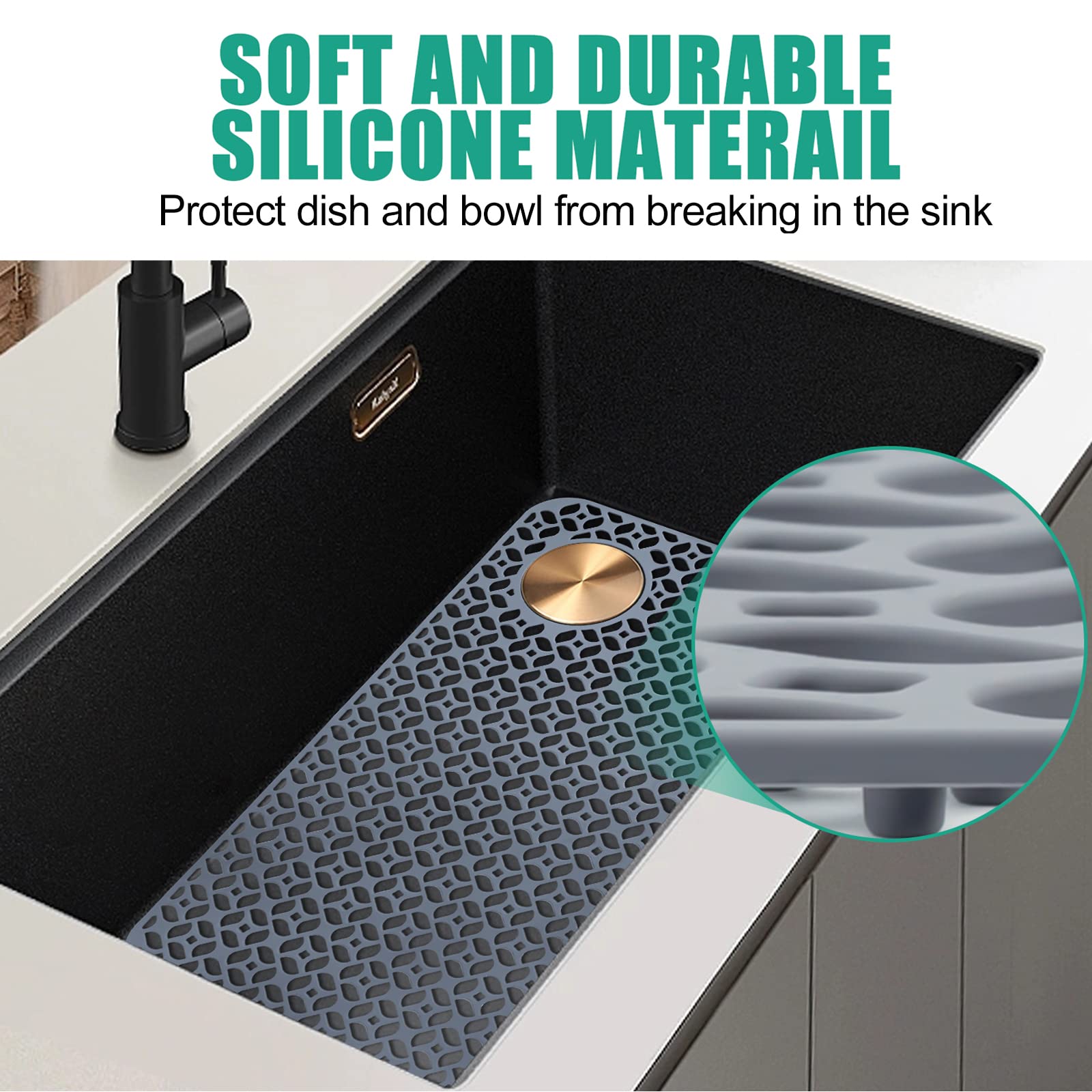 Justogo Silicone Sink Mat 28.2''X 14.2'', Grey Sink Protectors For Kitchen Sink Grid Accessory, 1 Pcs Non-Slip Sink Mats For Bot