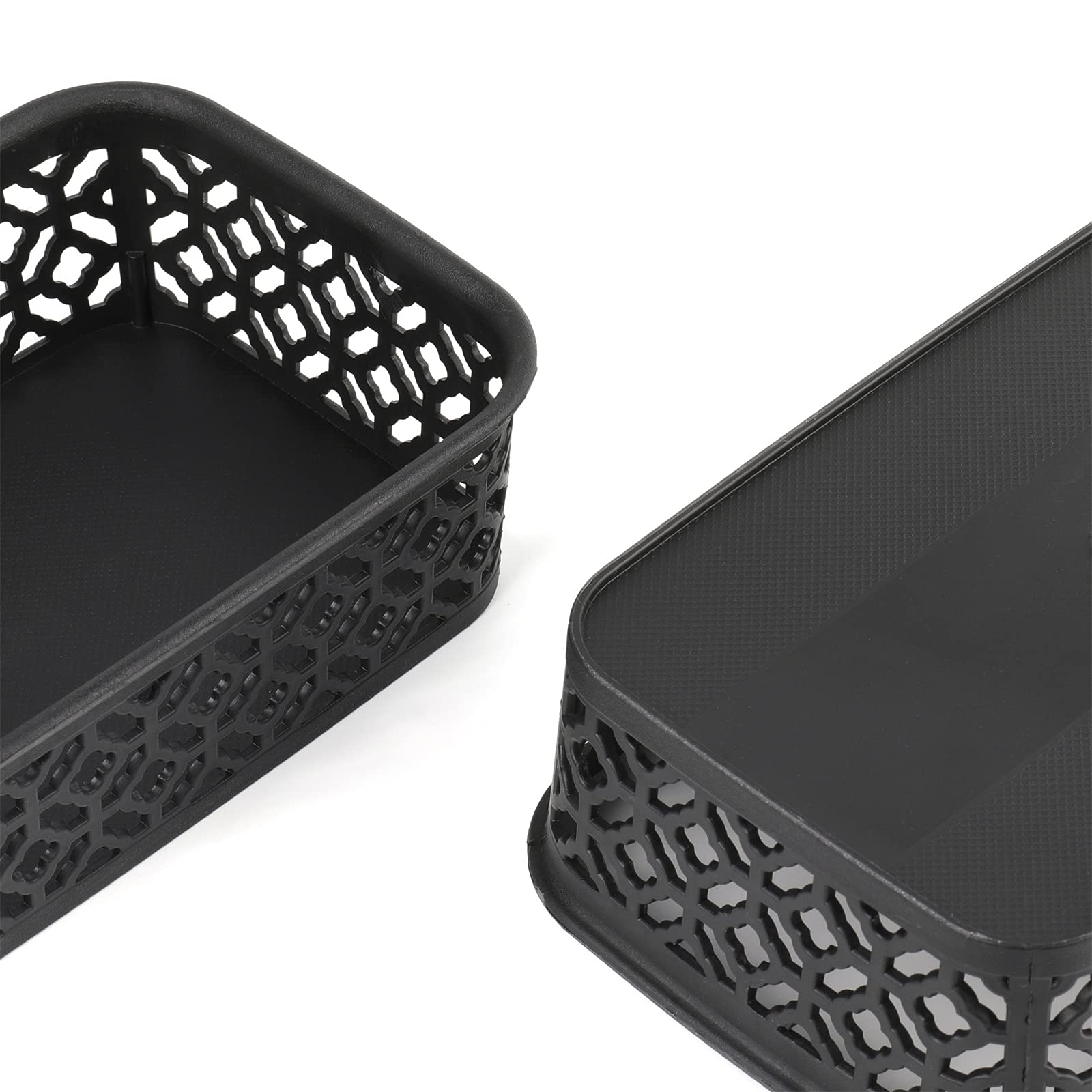 Zeayea 9 Pack Small Plastic Storage Baskets, Woven Design, Sturdy, Black, Gray, White, 7.7'' L X 5.5'' W X 2.4'' H
