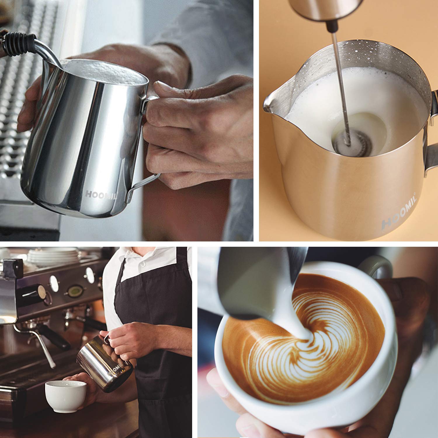Hoomil Milk Frothing Pitcher, 20Oz/600Ml Stainless Steel Steaming Pitcher Barista Milk Frother Cup Jug For Espresso Machine Coff