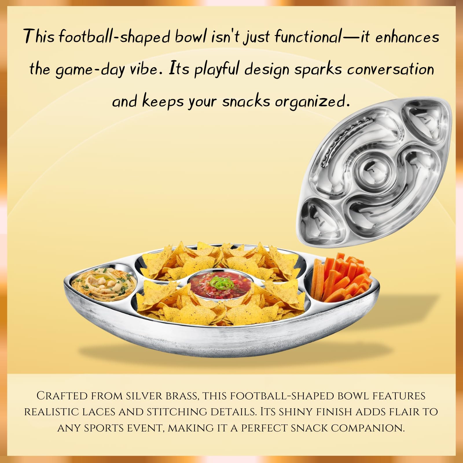 Football Tailgate Superbowl Serving Bowl Silver Brass Snack