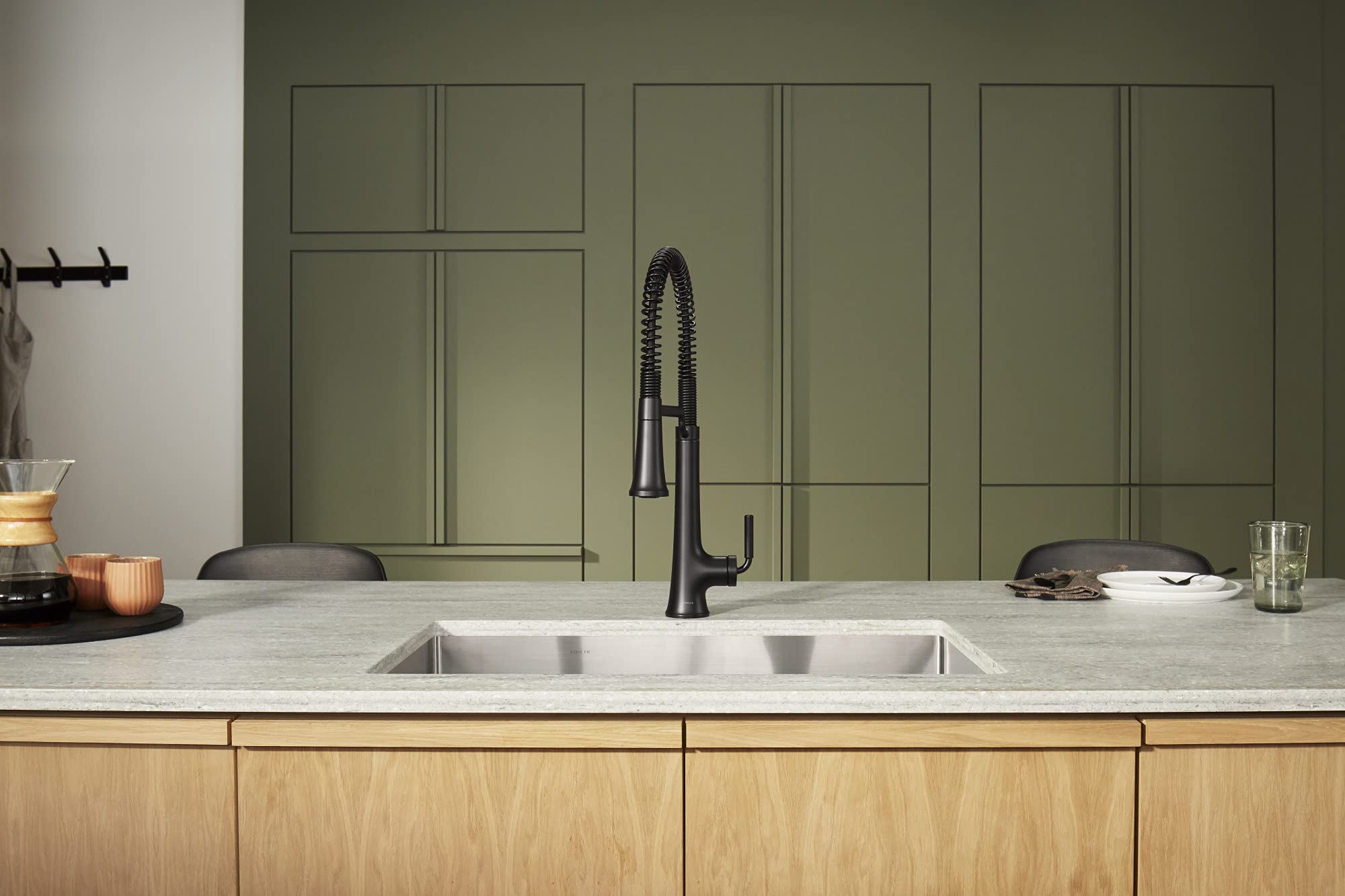 Kohler 23765-Bl Tone Semi Professional Kitchen Sink Faucet, Pre-Rinse Kitchen Faucet, Commercial Faucet, Matte Black