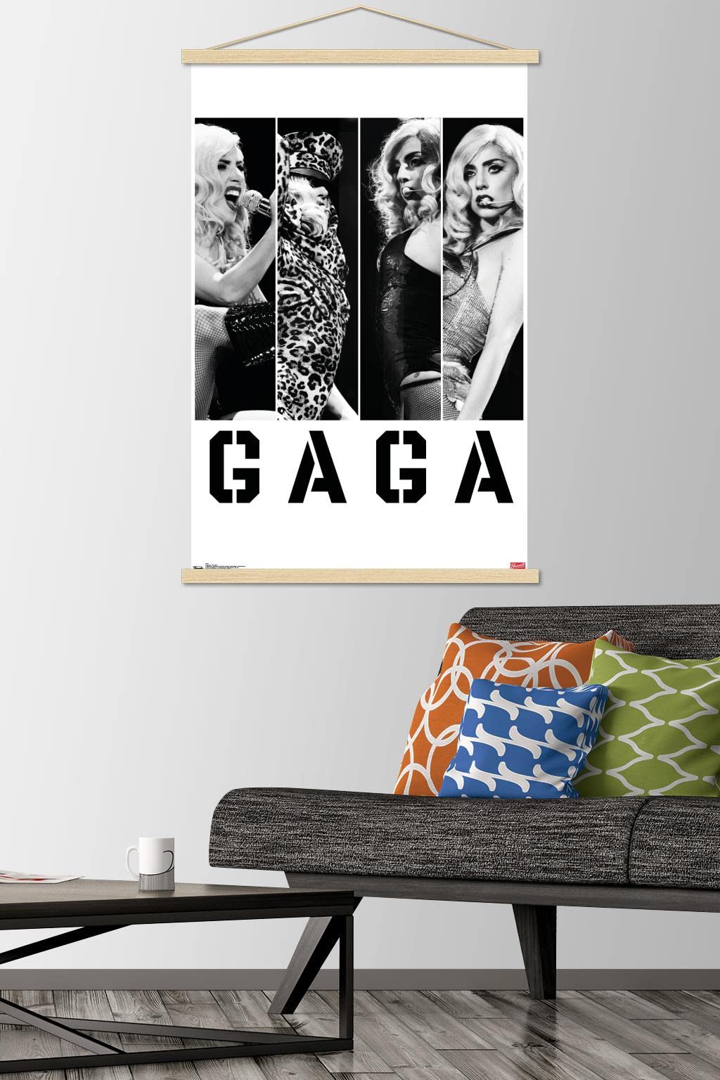 Trends International Lady Gaga - Photo Bars Wall Poster, 22.375'' X 34'', Premium Print And Beechwood Hanger Bundle