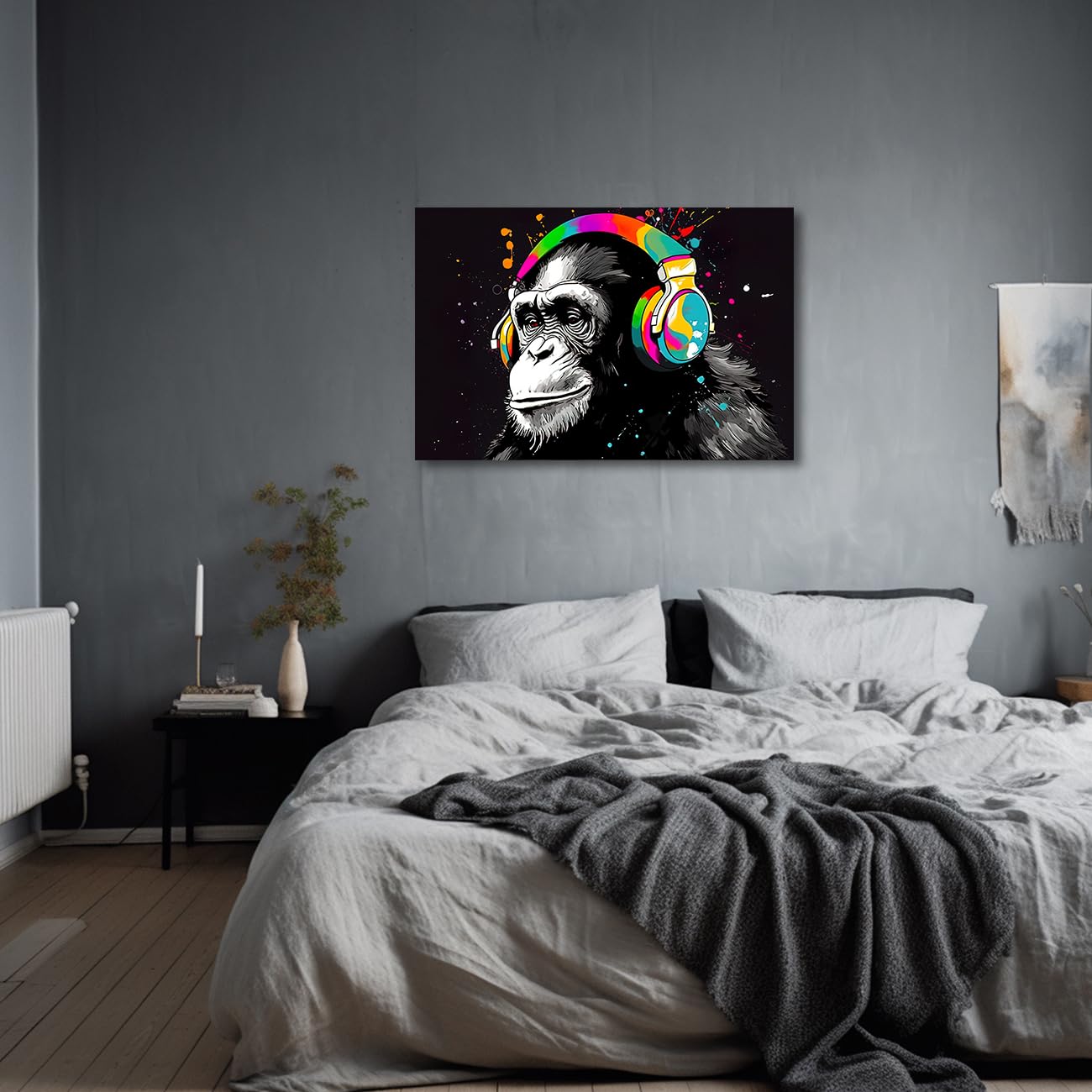 Lzimu Cool Monkey Wall Art Monkey Chimps With Headphones Animal Canvas Painting Music Dj Gorilla Posters Prints For Teen Boys Be