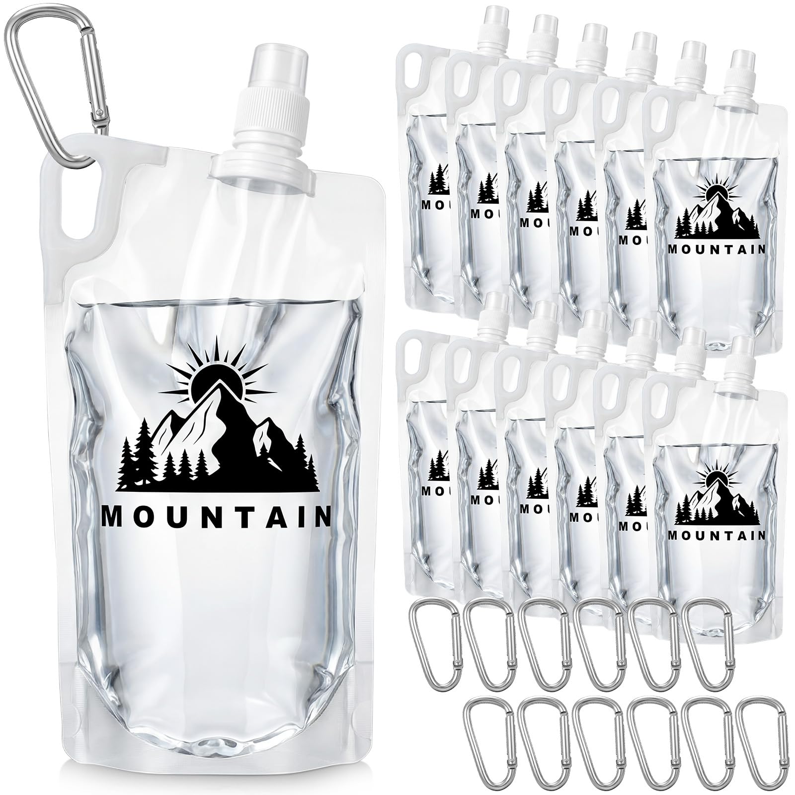 Ferrochef 12pack 1L Collapsible Water Bottles with Mountaineering Buckle (Not Suitable for Climbing) Hiking Foldable Backpacking