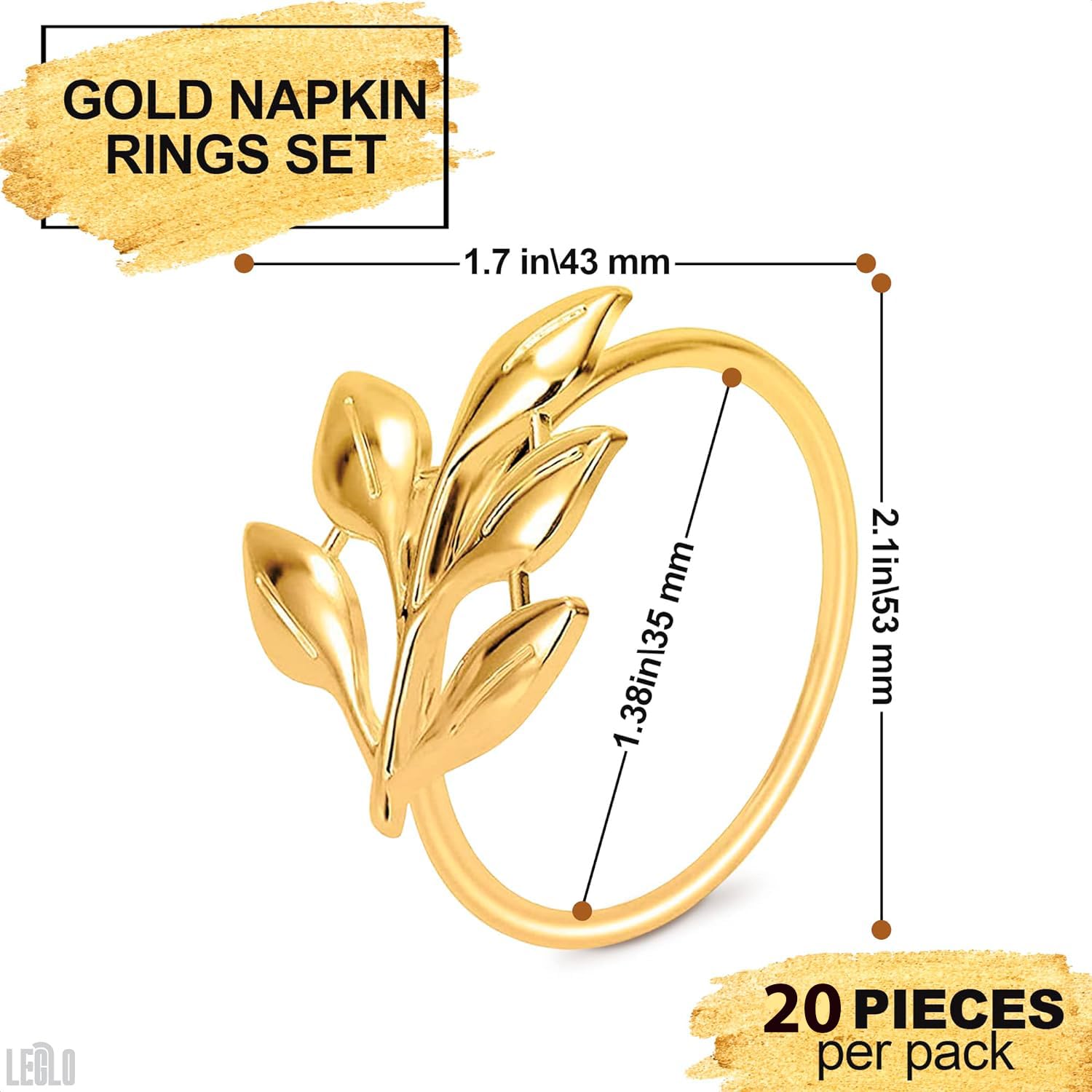 20 Pcs Gold Fall Napkin Rings - Gold Napkin Rings Bulk Gold Leaf Napkin Rings Flower Napkin Rings Boho Napkin Rings Set Of 20 -