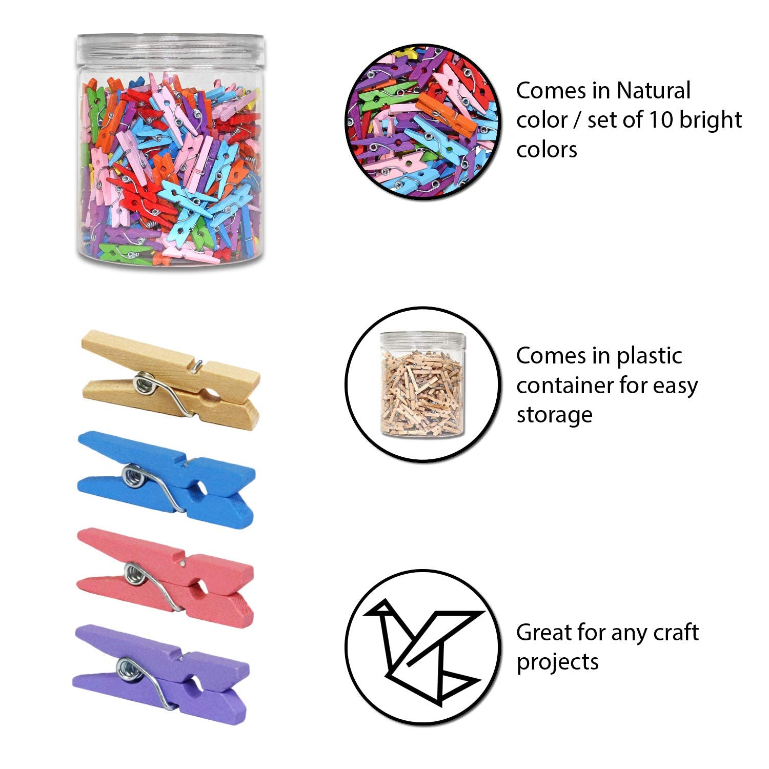 Mini Natural Wooden Clothespins, 320Pcs, 1 Inch Photo Paper Peg Pin Craft Clips For Scrapbooking, Arts & Crafts, Hanging Photos