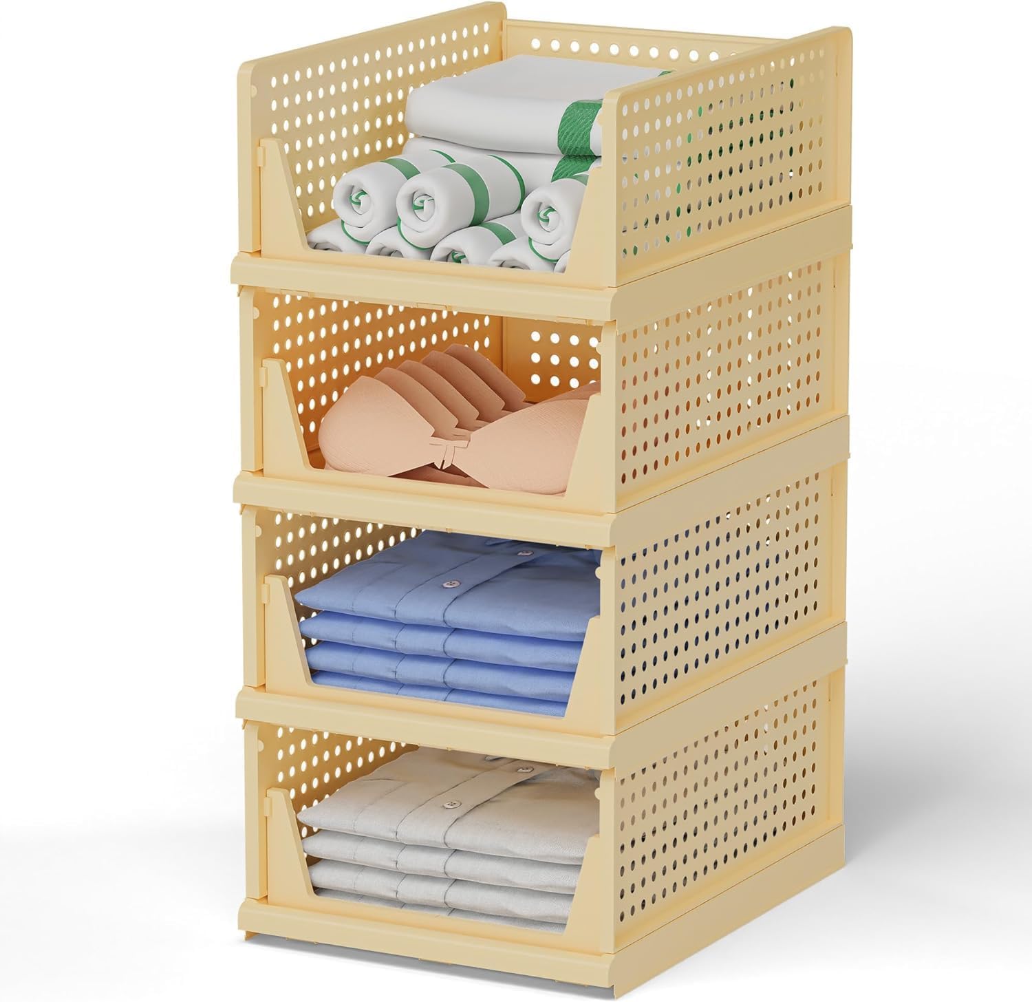 Lamok Stackable Wardrobe Organizer For Clothes  Multipurpose Foldable Plastic Closet Storage Organizer For Kitchen, Bedroom, Ba