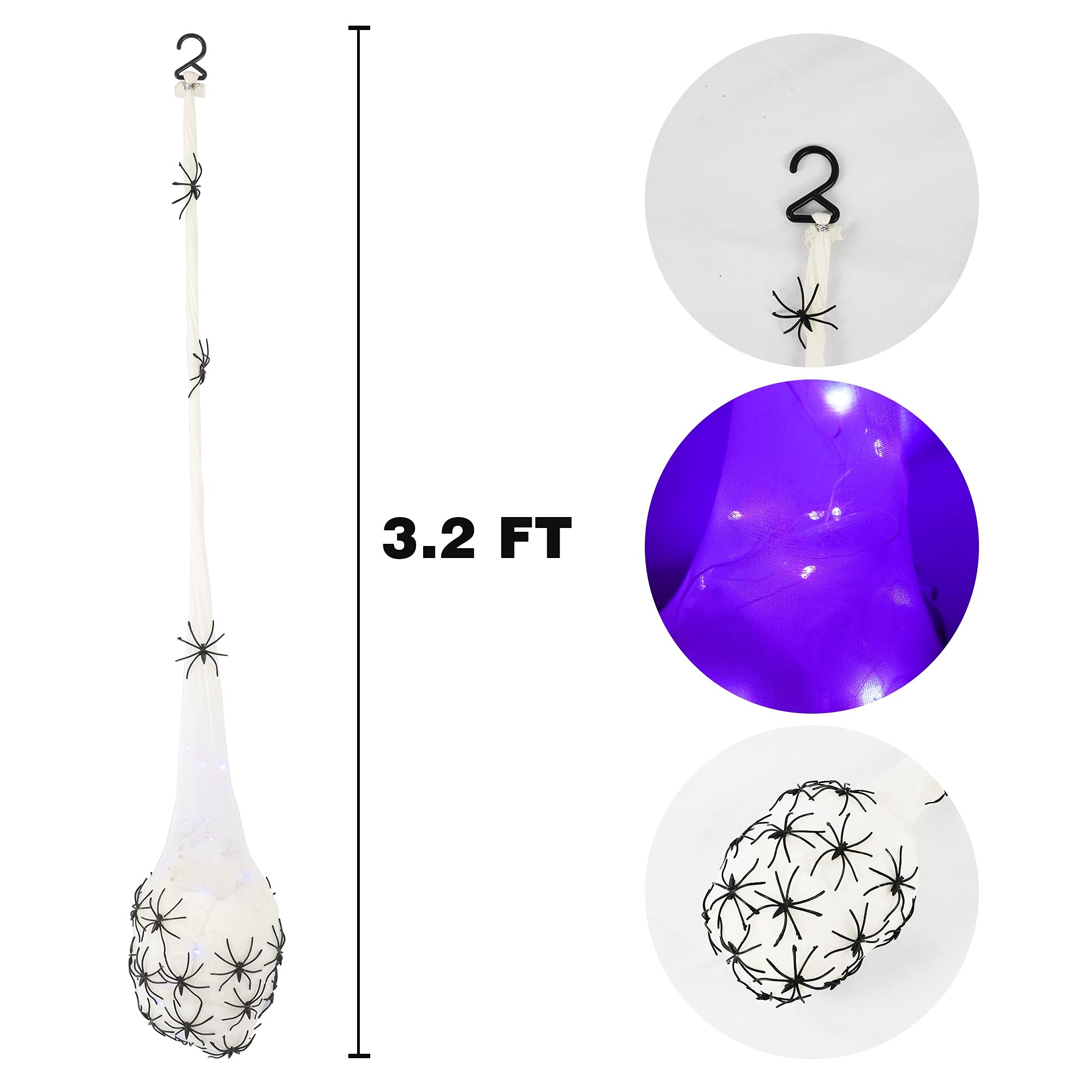 FUNPENY 3.2FT Halloween Decoration Hanging Light Up Spider Egg Sacs 3 Packs, Gift for Halloween Party Favors Games, Sacks Props
