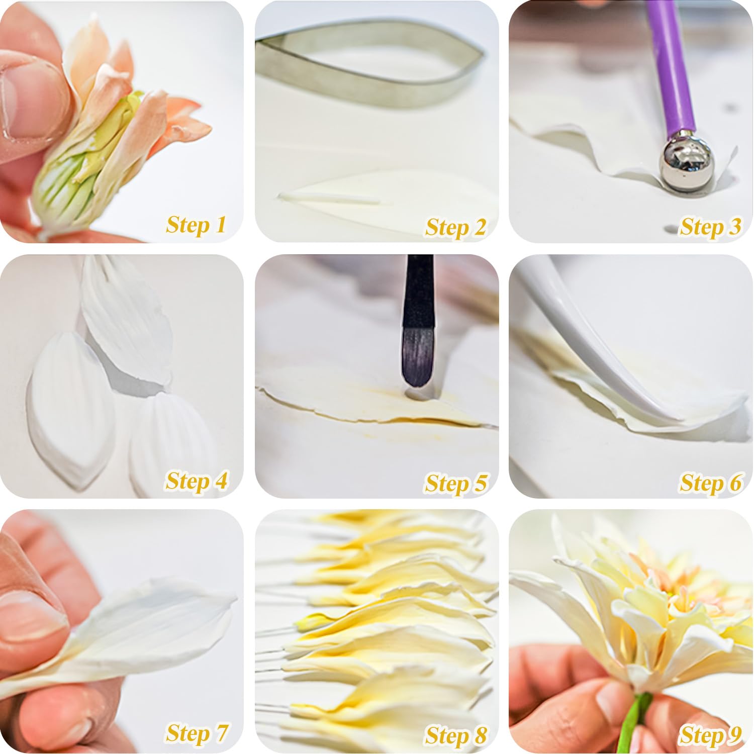 Kalaien 6Pcs/Set Dahlia Sugar Flower Cutter Set Fondant Cake Sugarcraft Decorating Tools