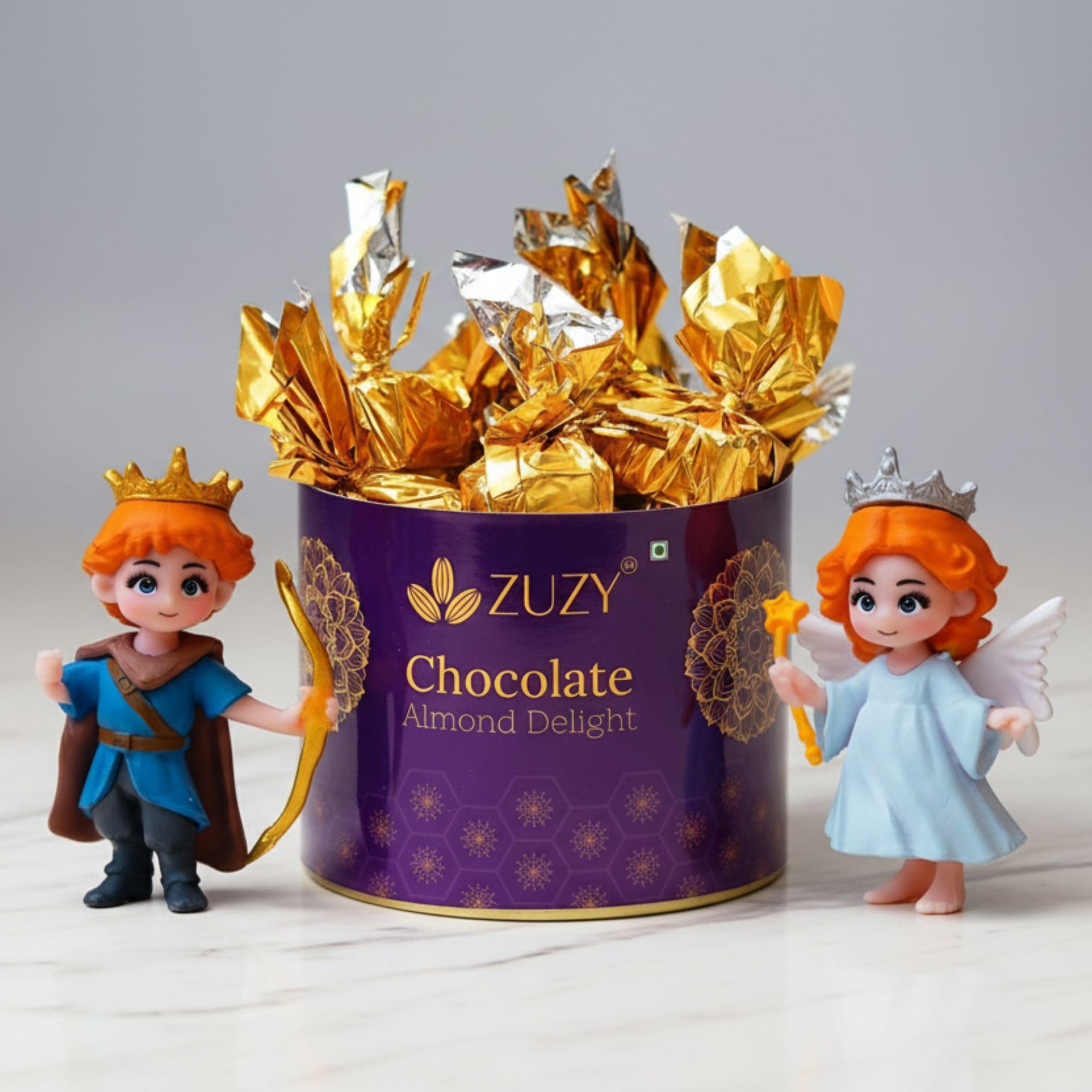 Ecraftindia Angel Girl & Wings Boy Valentine Couple Statue Miniature Showpiece Zuzy Almond Chocolates Gift Box | Valentine Gift 