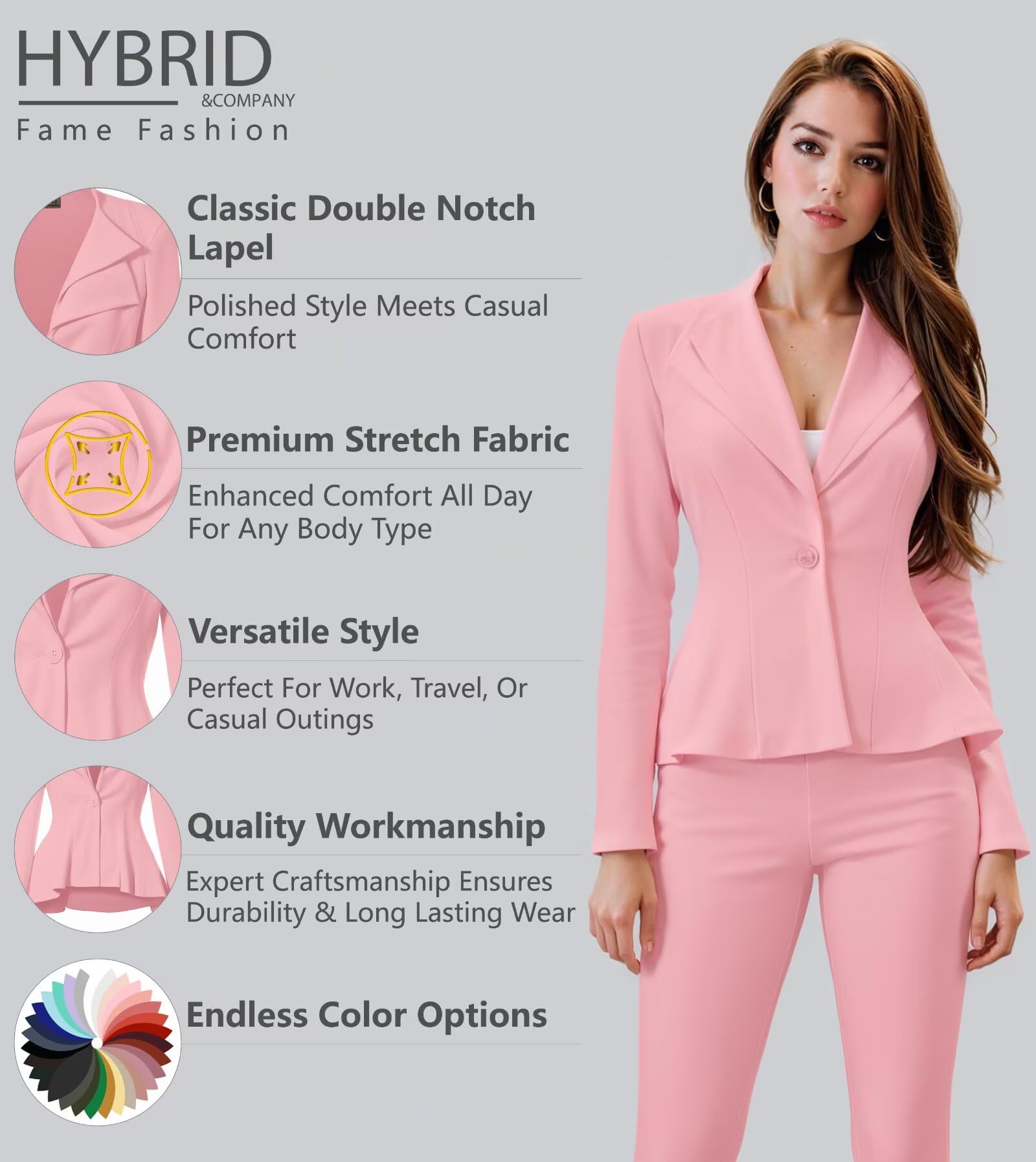Women Double Notch Lapel Office Blazer Jk43864 1073T Blush 2X