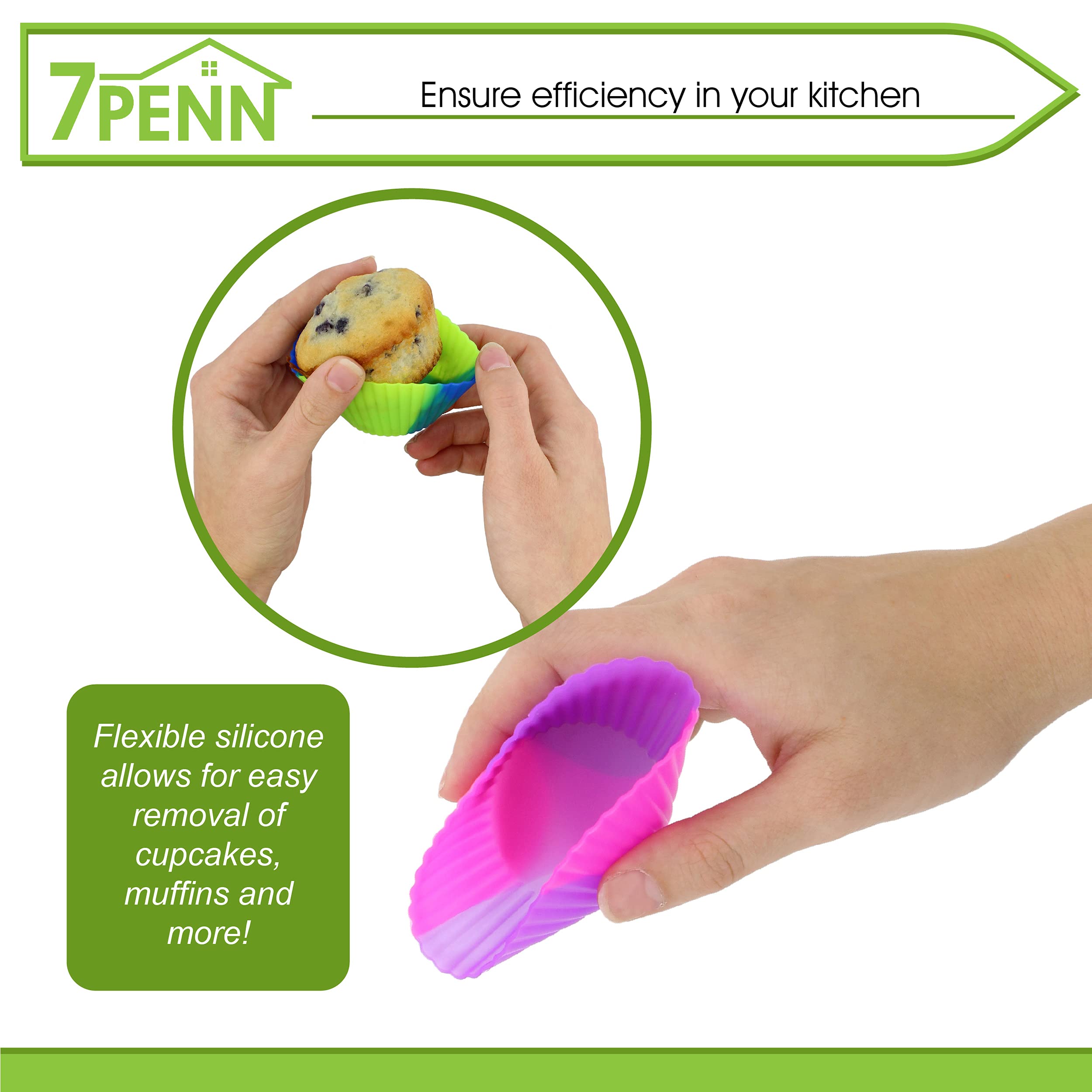 7Penn Silicone Cupcake Baking Cups Reusable Muffin Liners Molds For Standard Size Tin - Tie Dye Rainbow Colors Set Of 12
