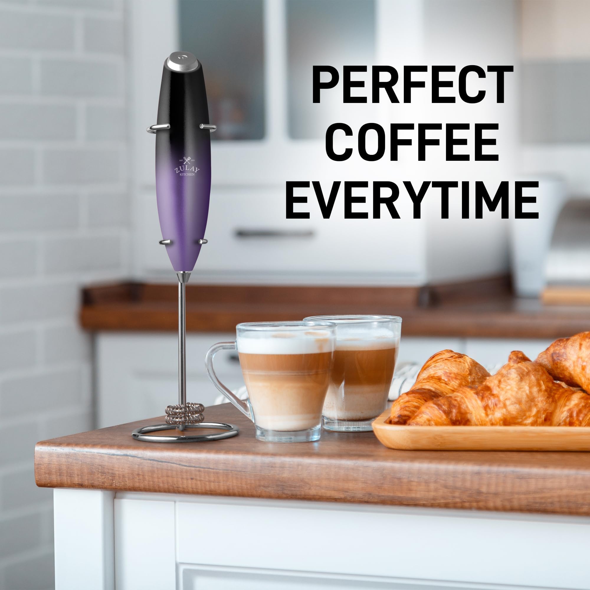 Zulay Kitchen Whisk Milk Frother with 4 Duracell Batteries - Powerful Handheld Foam Maker for Coffee, Lattes, Matcha, Hot Chocol