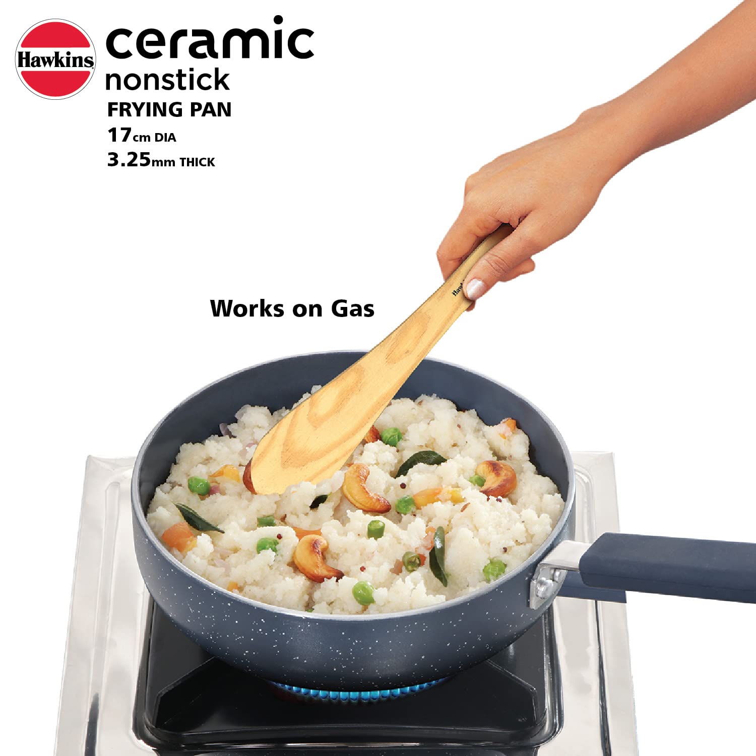 Hawkins Ceramic Nonstick Frying Pan, Small Cooking Pan, 17 Cm Diameter, Induction Fry Pan With Glass Lid, Granite Omlette Egg Pa