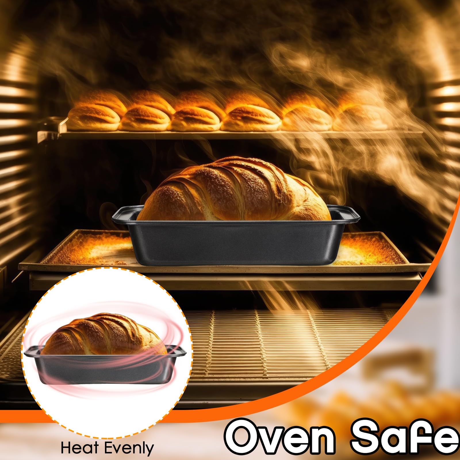 Sliner 6 Pcs Loaf Pan,12 X 5 Inch Long Loaf Pan Nonstick Baking Bread Pan Stainless Steel Rectangle Cake Pan Black Bread Tin Bak