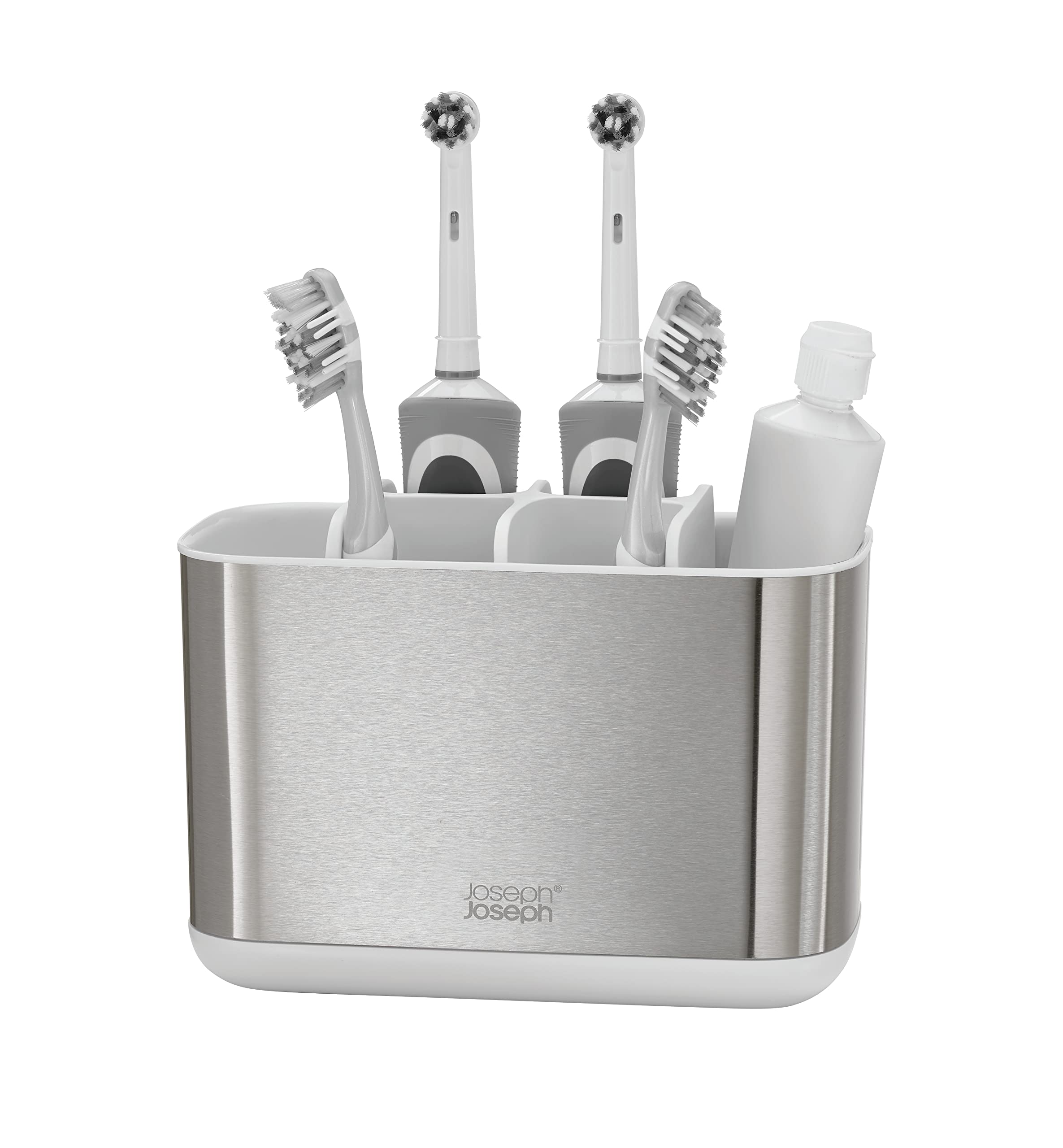 Joseph Joseph Easystore Stainless-Steel Toothbrush Holder Bathroom Storage Organizer Caddy, Large