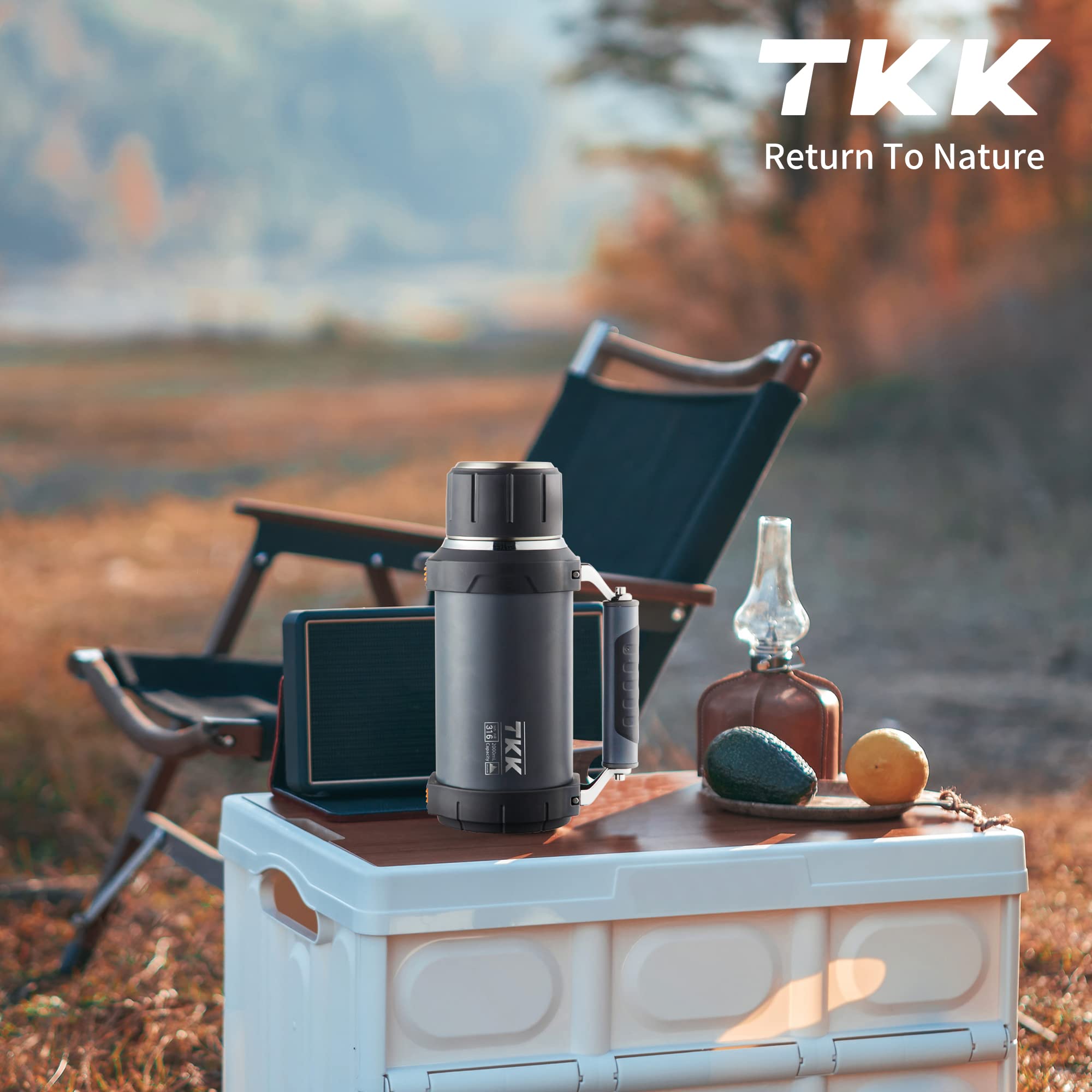 Large Coffee Thermos For Hot Drinks Stainless Steel Thermos 2Qt 64Oz Vacuum Insulated Bottle With Cup Handle Keeps Liquids Hot A